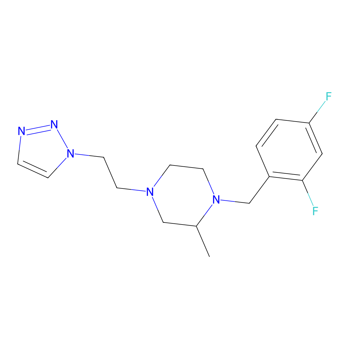 1-[(2,4-difluorophenyl)methyl]-2-methyl-4-[2-(1H-1,2,3-triazol-1-yl)ethyl]piperazine molecular structure, CAS 2770604-37-8