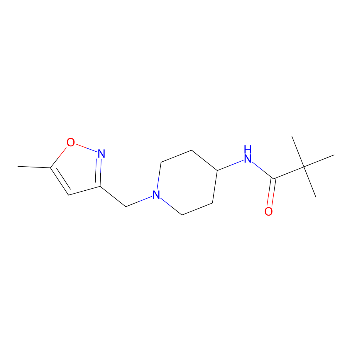 2,2-dimethyl-N-{1-[(5-methyl-1,2-oxazol-3-yl)methyl]piperidin-4-yl}propanamide molecular structure, CAS 2770604-38-9