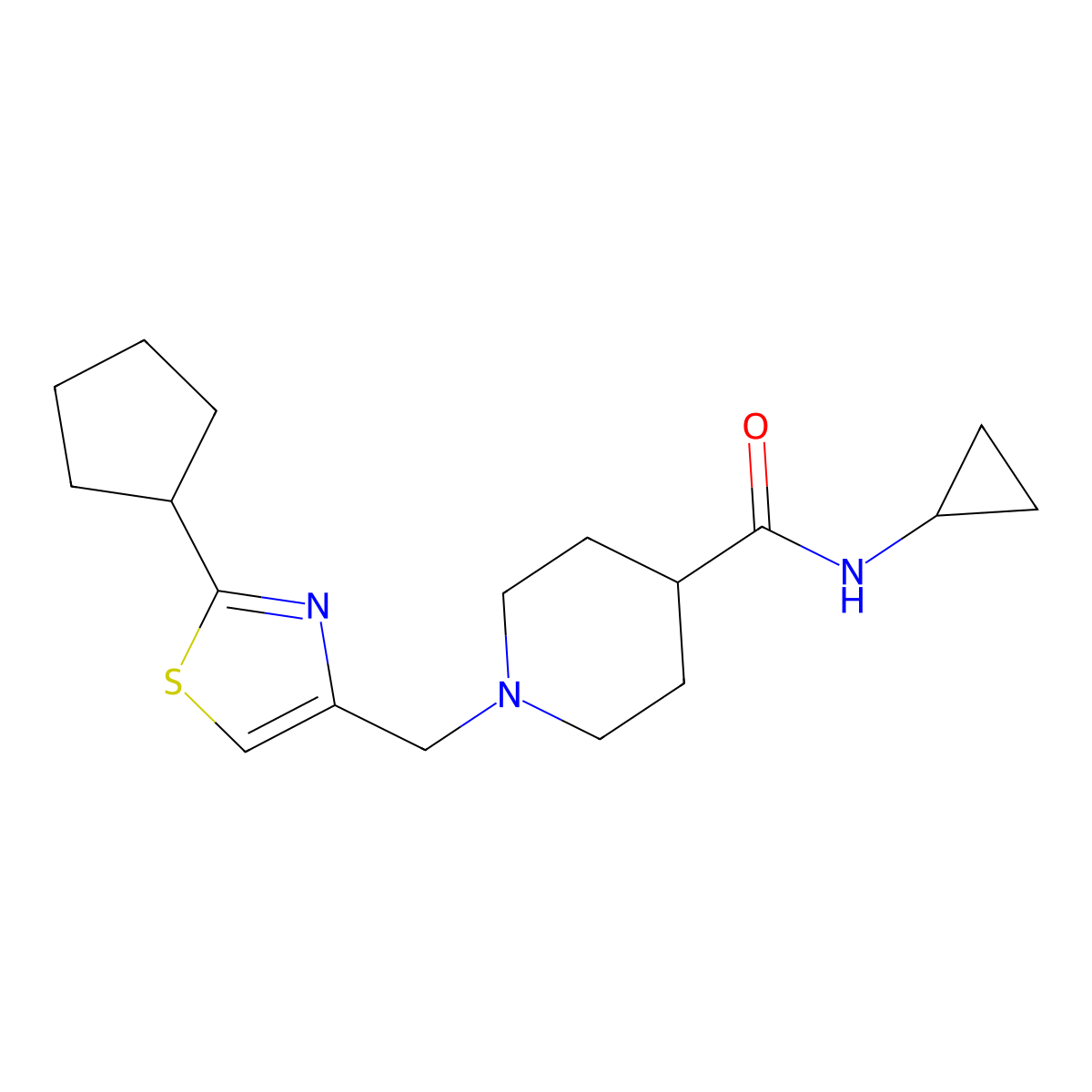 1-[(2-cyclopentyl-1,3-thiazol-4-yl)methyl]-N-cyclopropylpiperidine-4-carboxamide molecular structure, CAS 2770604-42-5