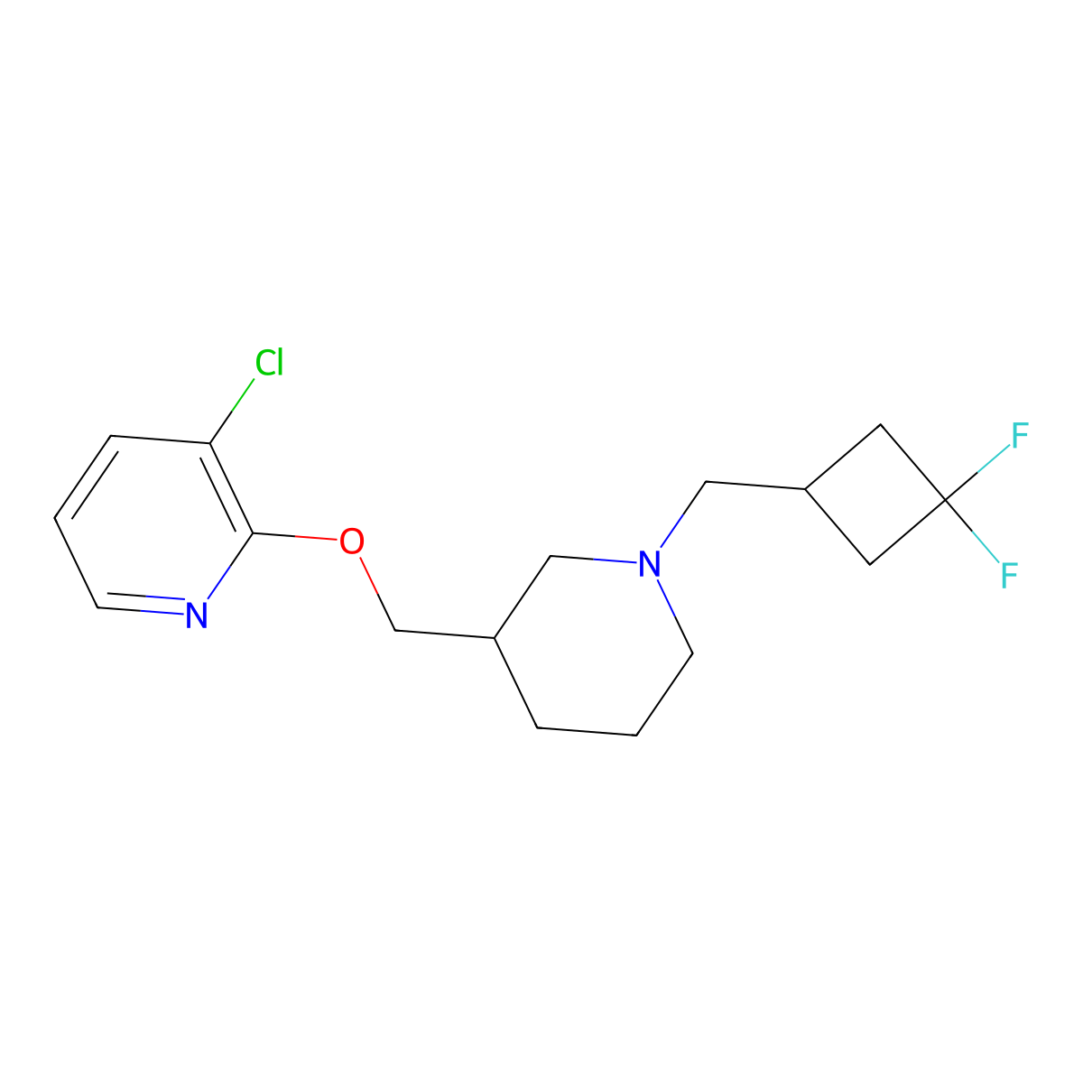 3-Chloro-2-({1-[(3,3-difluorocyclobutyl)methyl]piperidin-3-yl}methoxy)pyridine molecular structure, CAS 2770604-43-6
