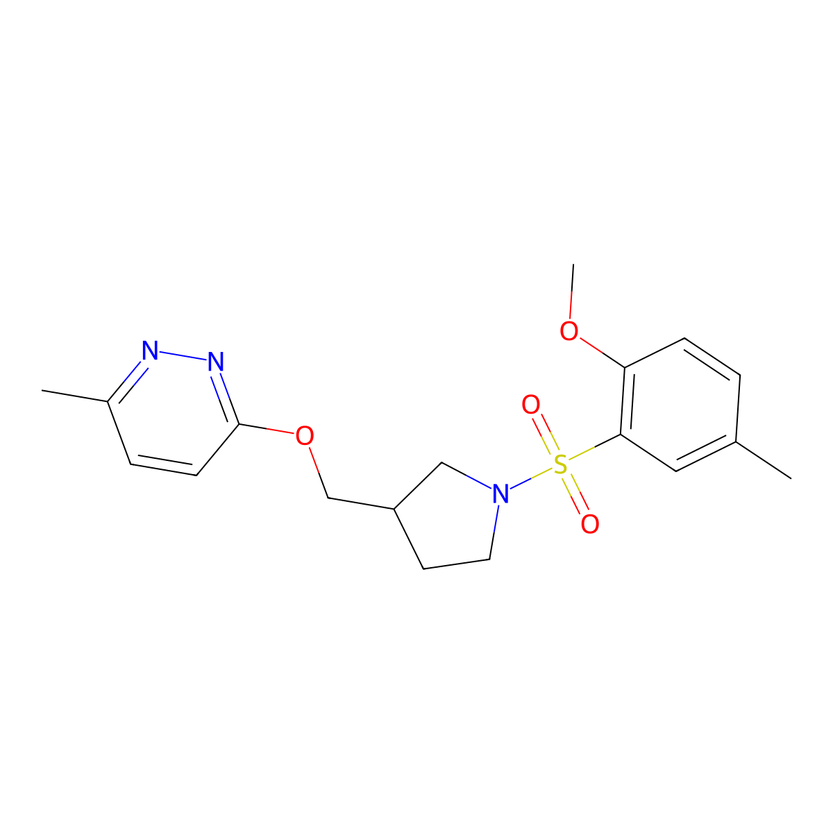 3-{[1-(2-Methoxy-5-methylbenzenesulfonyl)pyrrolidin-3-yl]methoxy}-6-methylpyridazine molecular structure, CAS 2770604-47-0