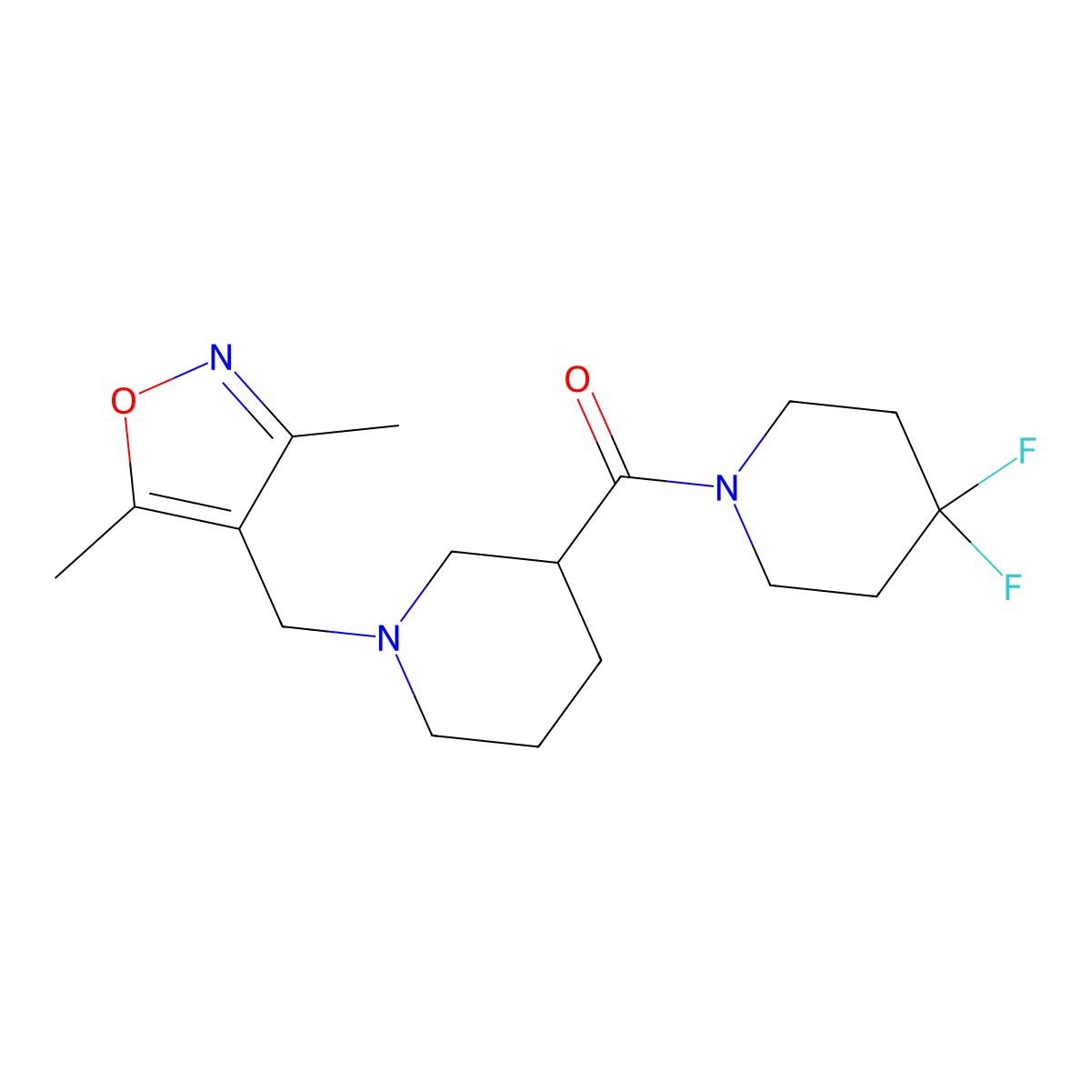 1-{1-[(3,5-Dimethyl-1,2-oxazol-4-yl)methyl]piperidine-3-carbonyl}-4,4-difluoropiperidine molecular structure, CAS 2770604-48-1