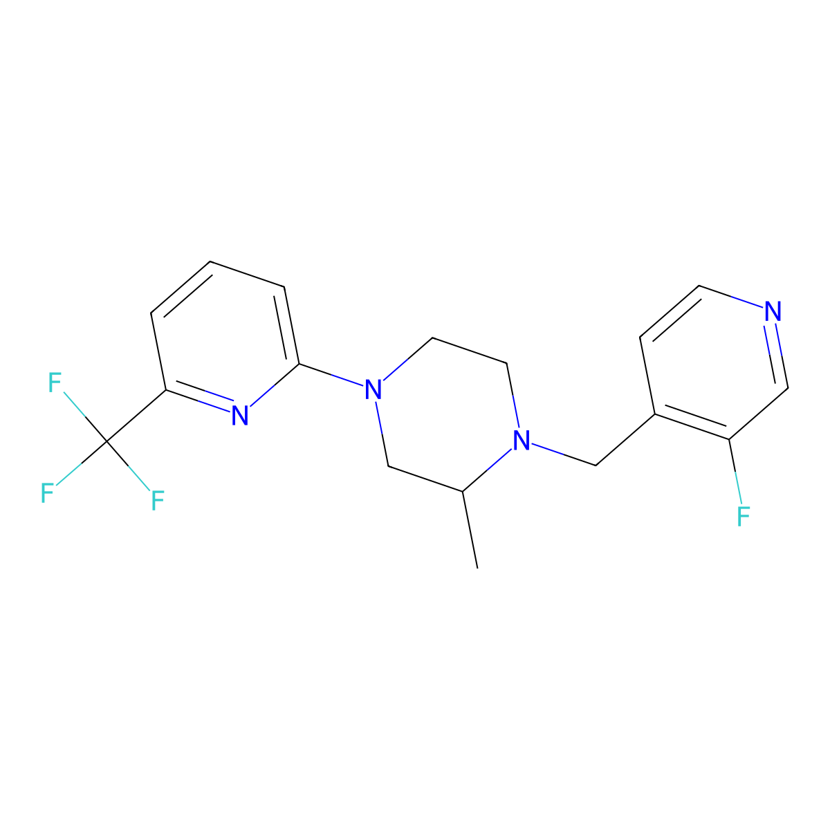 1-[(3-Fluoropyridin-4-yl)methyl]-2-methyl-4-[6-(trifluoromethyl)pyridin-2-yl]piperazine molecular structure, CAS 2770604-57-2