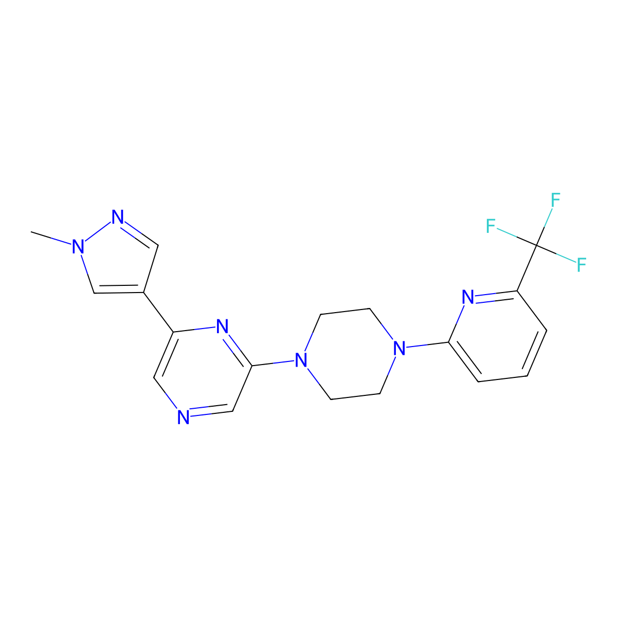 2-(1-methyl-1H-pyrazol-4-yl)-6-{4-[6-(trifluoromethyl)pyridin-2-yl]piperazin-1-yl}pyrazine molecular structure, CAS 2770604-63-0