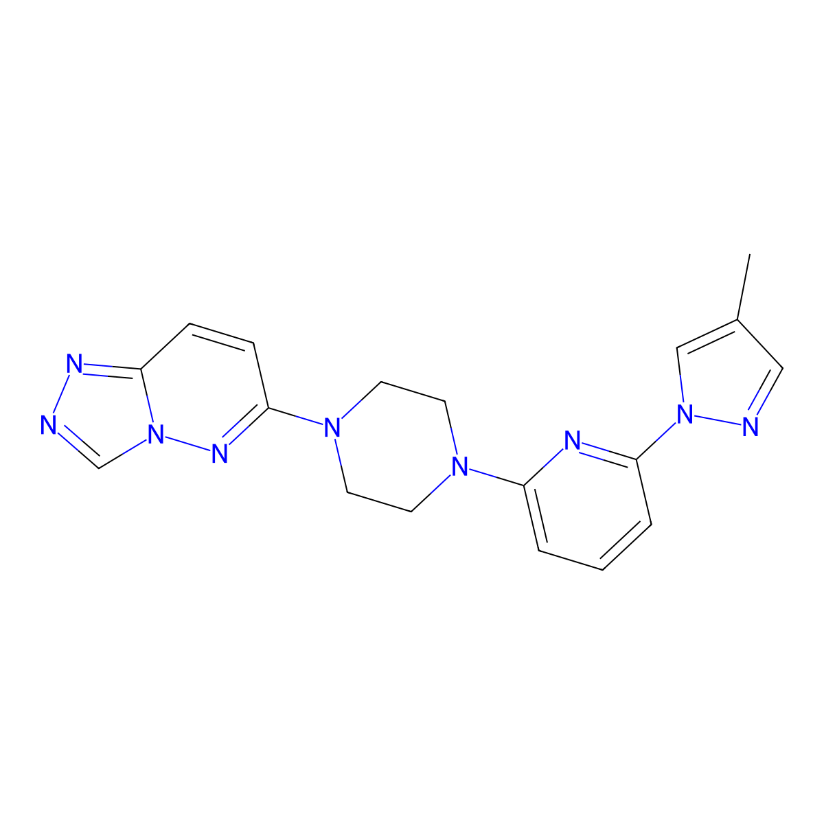 1-[6-(4-methyl-1H-pyrazol-1-yl)pyridin-2-yl]-4-{[1,2,4]triazolo[4,3-b]pyridazin-6-yl}piperazine molecular structure, CAS 2770604-68-5