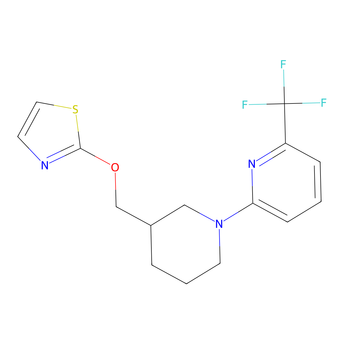 2-{3-[(1,3-Thiazol-2-yloxy)methyl]piperidin-1-yl}-6-(trifluoromethyl)pyridine molecular structure, CAS 2770604-69-6