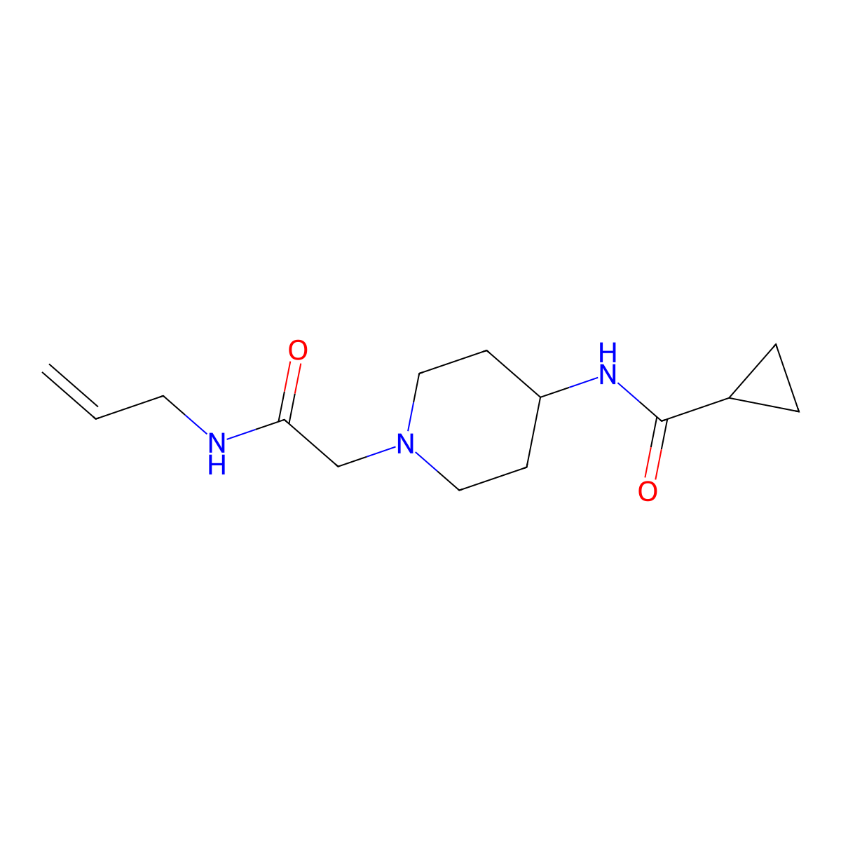 N-(1-{[(prop-2-en-1-yl)carbamoyl]methyl}piperidin-4-yl)cyclopropanecarboxamide molecular structure, CAS 2770604-70-9