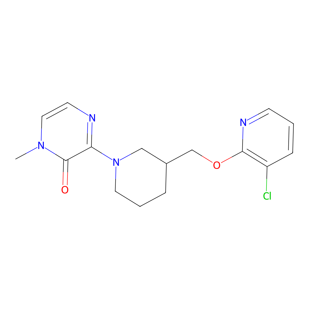 3-(3-{[(3-Chloropyridin-2-yl)oxy]methyl}piperidin-1-yl)-1-methyl-1,2-dihydropyrazin-2-one molecular structure, CAS 2770604-73-2