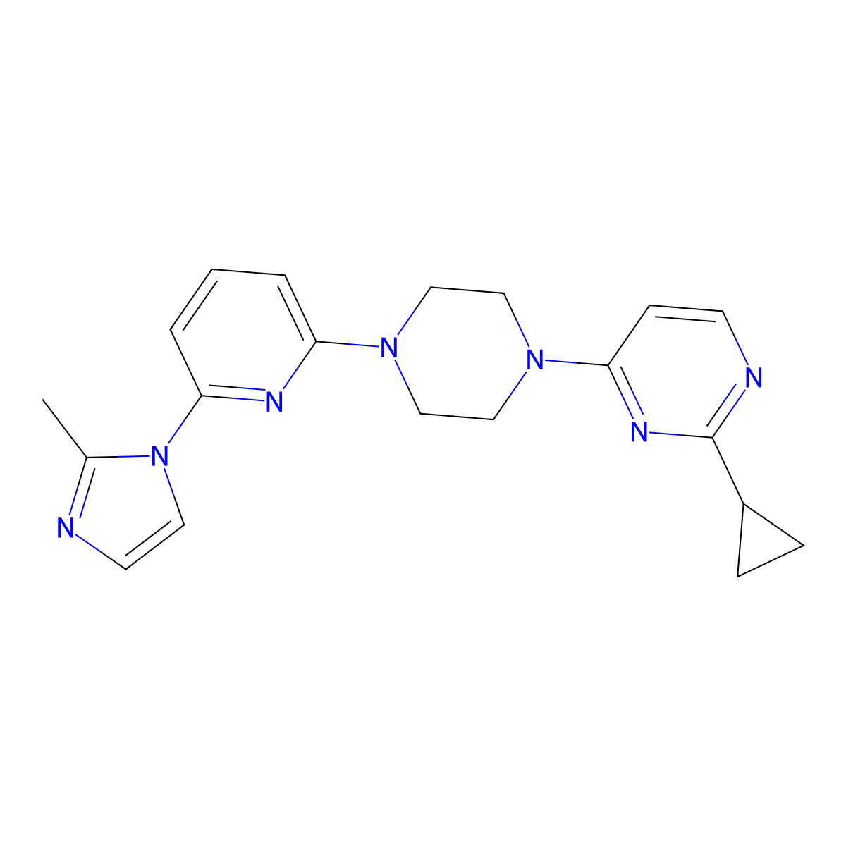 2-cyclopropyl-4-{4-[6-(2-methyl-1H-imidazol-1-yl)pyridin-2-yl]piperazin-1-yl}pyrimidine molecular structure, CAS 2770604-78-7
