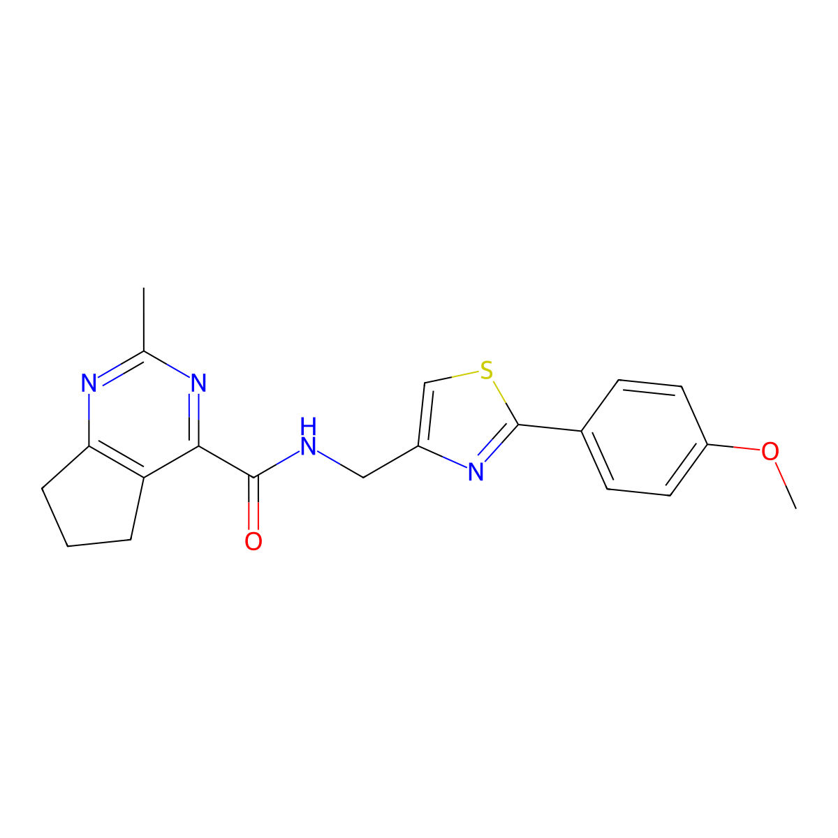 N-{[2-(4-methoxyphenyl)-1,3-thiazol-4-yl]methyl}-2-methyl-5H,6H,7H-cyclopenta[d]pyrimidine-4-carboxamide molecular structure, CAS 2770604-81-2