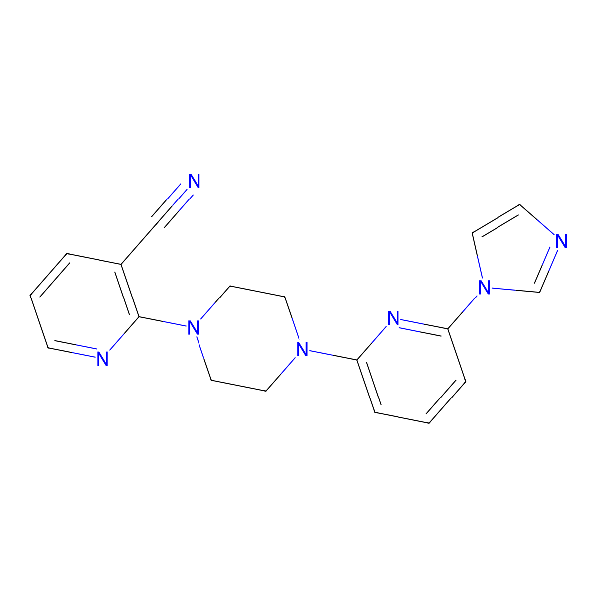 2-{4-[6-(1H-imidazol-1-yl)pyridin-2-yl]piperazin-1-yl}pyridine-3-carbonitrile molecular structure, CAS 2770604-85-6