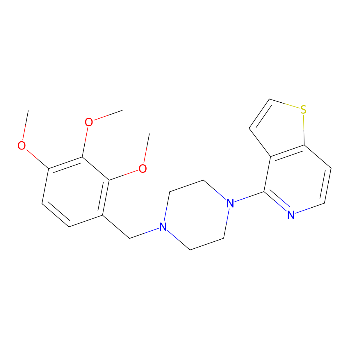 1-{Thieno[3,2-c]pyridin-4-yl}-4-[(2,3,4-trimethoxyphenyl)methyl]piperazine molecular structure, CAS 2770604-86-7