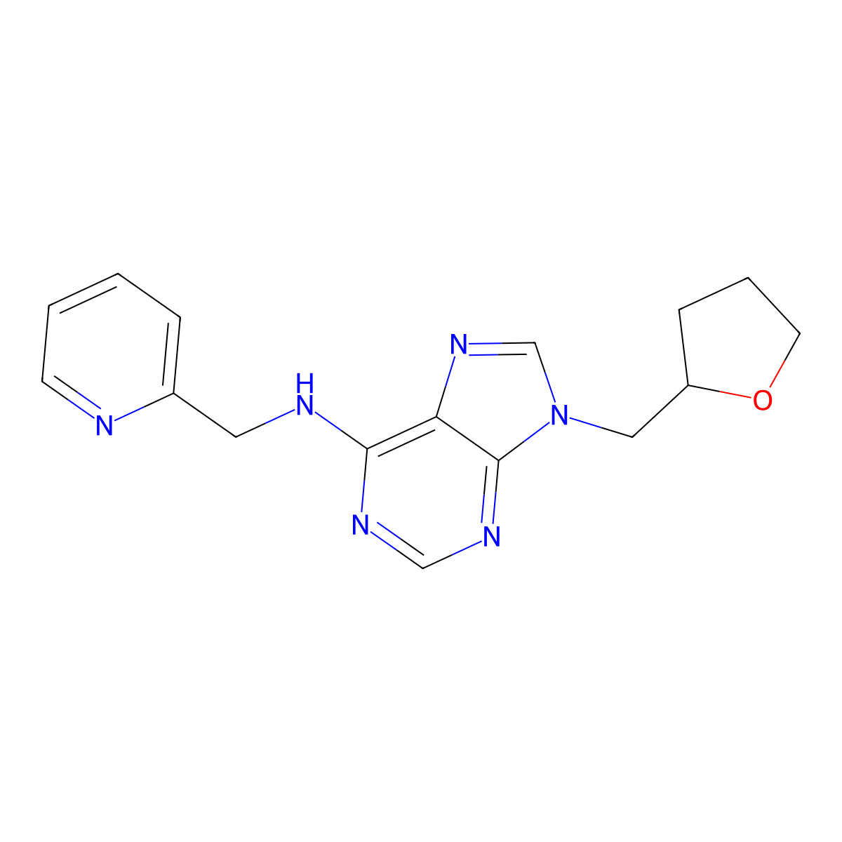9-[(oxolan-2-yl)methyl]-N-[(pyridin-2-yl)methyl]-9H-purin-6-amine molecular structure, CAS 2770604-87-8