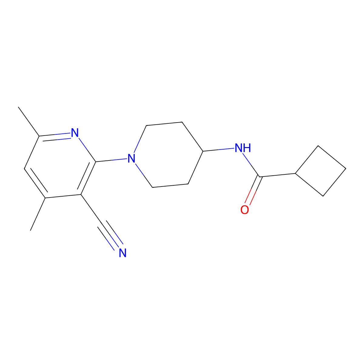 N-[1-(3-cyano-4,6-dimethylpyridin-2-yl)piperidin-4-yl]cyclobutanecarboxamide molecular structure, CAS 2770604-89-0