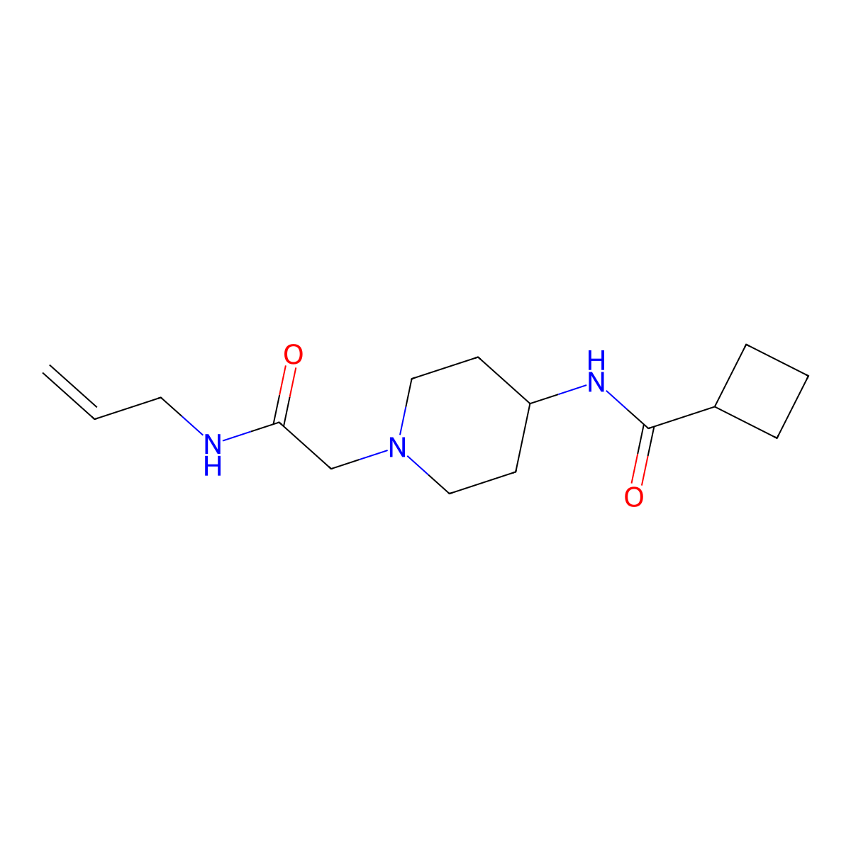N-(1-{[(prop-2-en-1-yl)carbamoyl]methyl}piperidin-4-yl)cyclobutanecarboxamide molecular structure, CAS 2770604-90-3