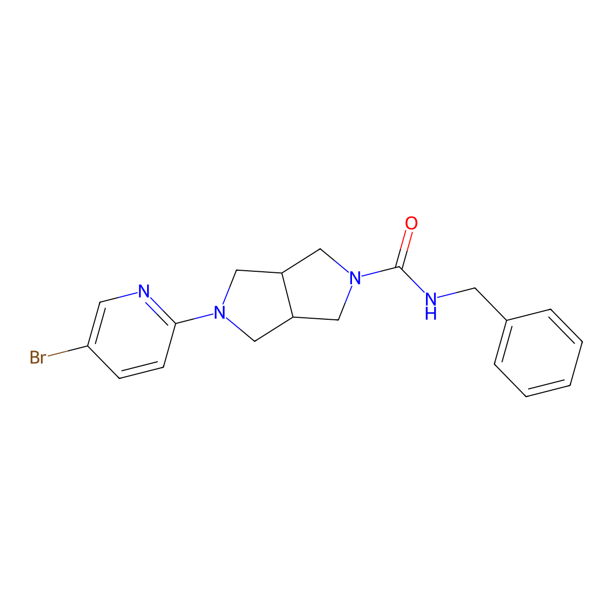 N-benzyl-5-(5-bromopyridin-2-yl)-octahydropyrrolo[3,4-c]pyrrole-2-carboxamide molecular structure, CAS 2770604-92-5