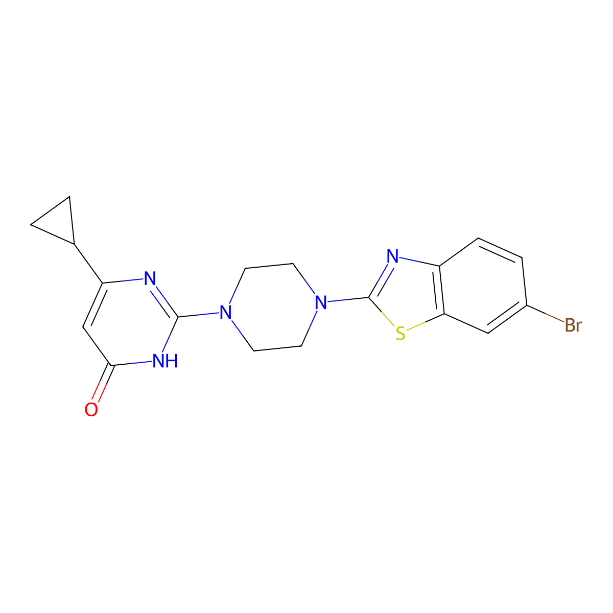 2-[4-(6-Bromo-1,3-benzothiazol-2-yl)piperazin-1-yl]-6-cyclopropyl-3,4-dihydropyrimidin-4-one molecular structure, CAS 2770604-93-6