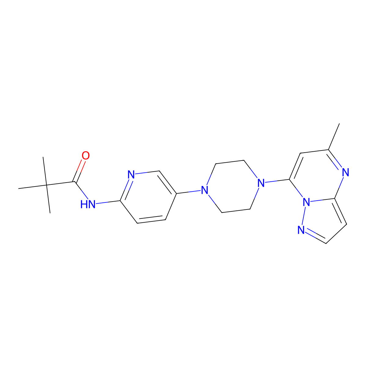 2,2-dimethyl-N-[5-(4-{5-methylpyrazolo[1,5-a]pyrimidin-7-yl}piperazin-1-yl)pyridin-2-yl]propanamide molecular structure, CAS 2770604-94-7