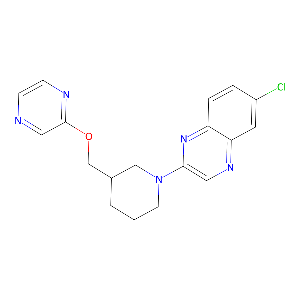 6-Chloro-2-{3-[(pyrazin-2-yloxy)methyl]piperidin-1-yl}quinoxaline molecular structure, CAS 2770604-98-1