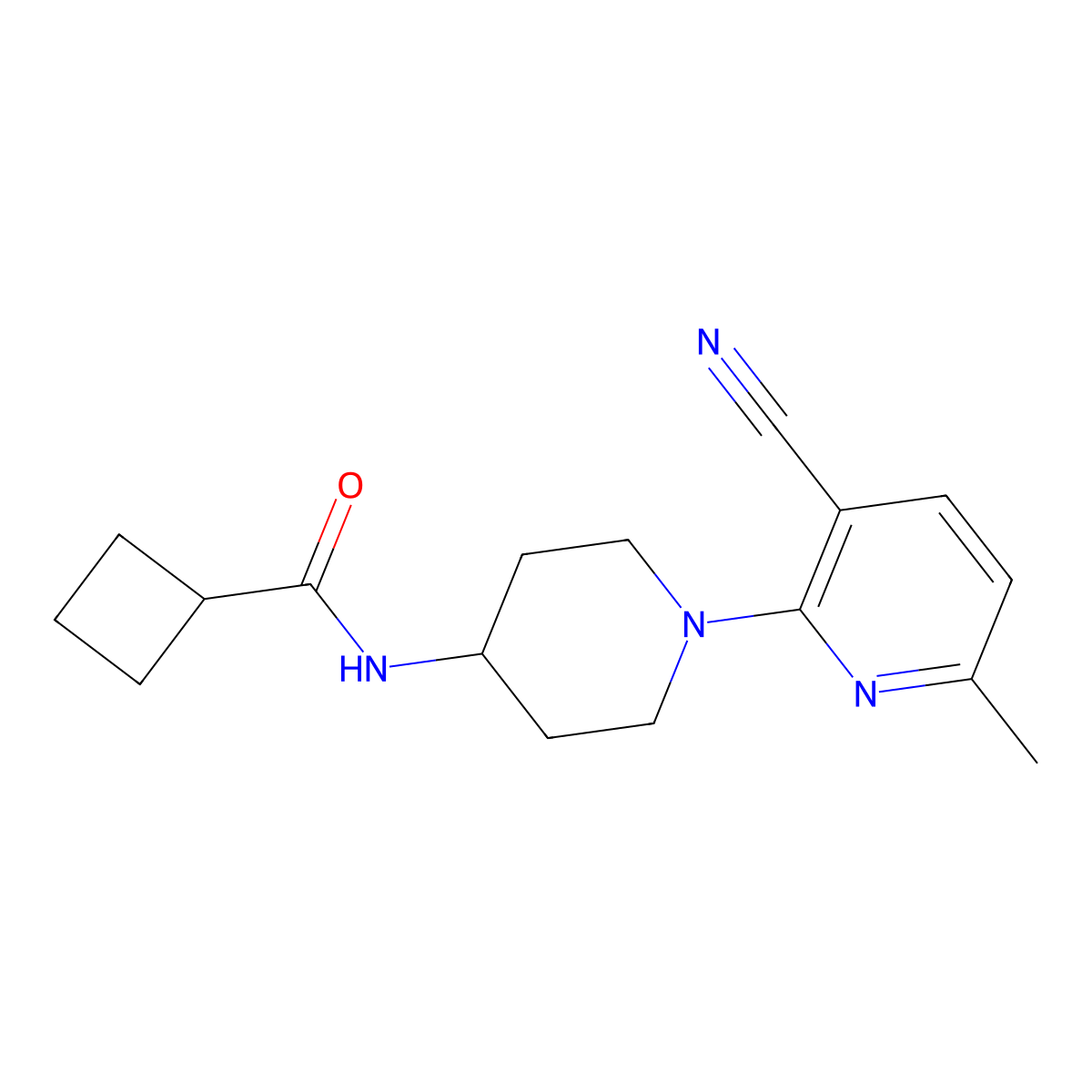 N-[1-(3-cyano-6-methylpyridin-2-yl)piperidin-4-yl]cyclobutanecarboxamide molecular structure, CAS 2770605-07-5