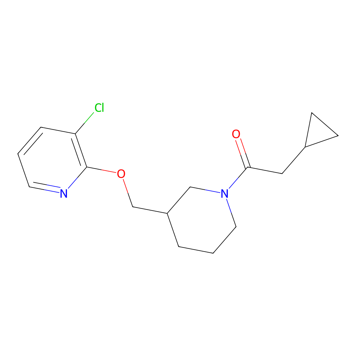 1-(3-{[(3-Chloropyridin-2-yl)oxy]methyl}piperidin-1-yl)-2-cyclopropylethan-1-one molecular structure, CAS 2770605-11-1