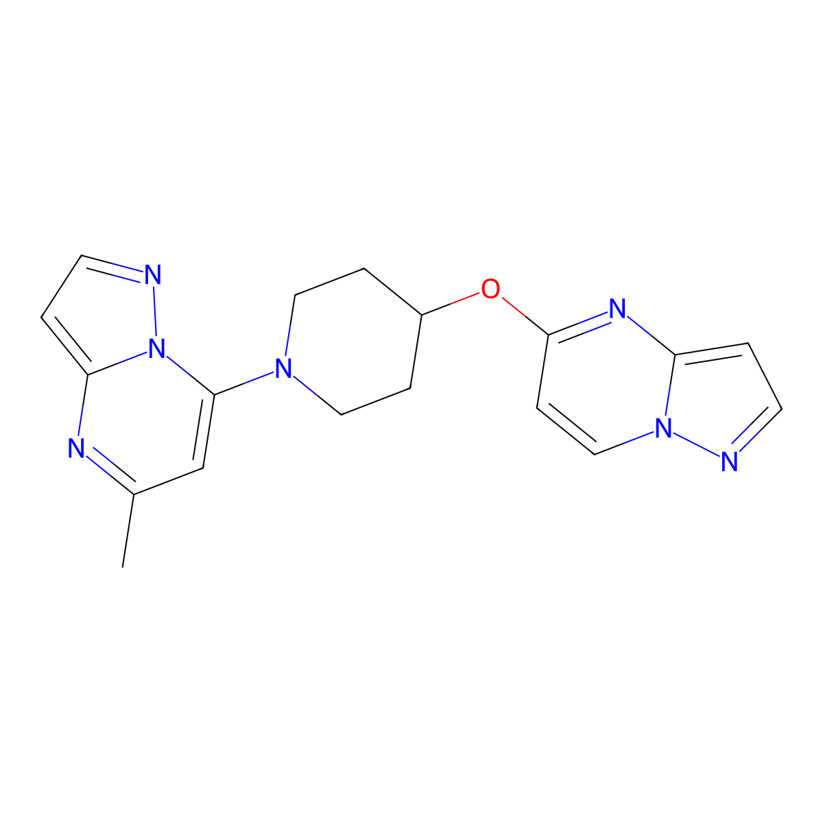 1-{5-Methylpyrazolo[1,5-a]pyrimidin-7-yl}-4-{pyrazolo[1,5-a]pyrimidin-5-yloxy}piperidine molecular structure, CAS 2770605-13-3