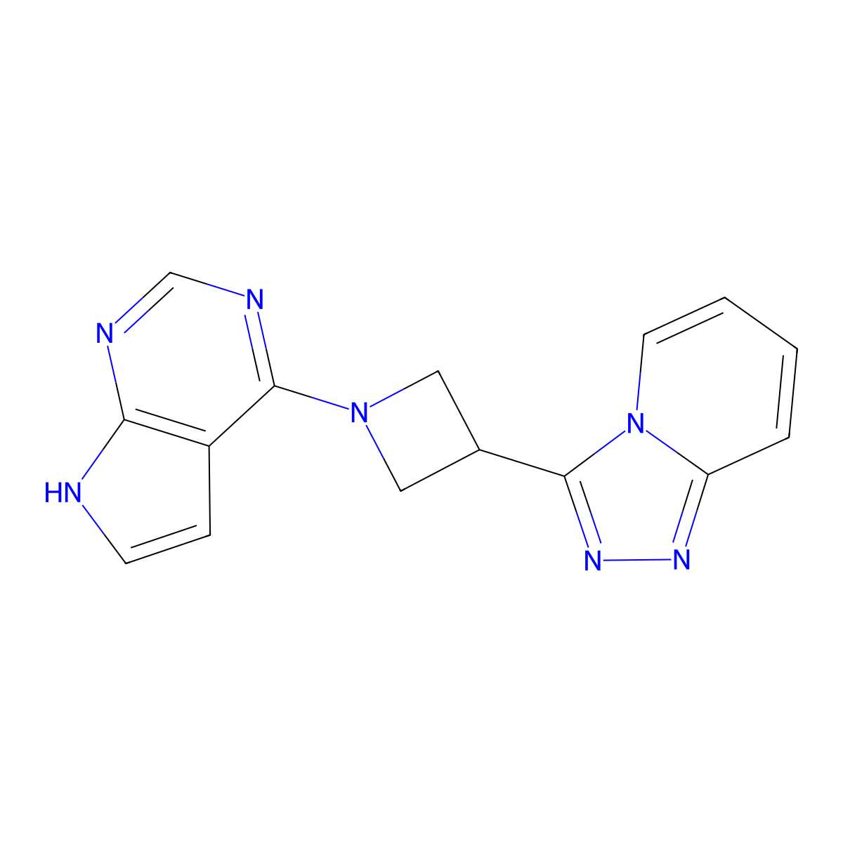 1-{7H-pyrrolo[2,3-d]pyrimidin-4-yl}-3-{[1,2,4]triazolo[4,3-a]pyridin-3-yl}azetidine molecular structure, CAS 2770605-20-2