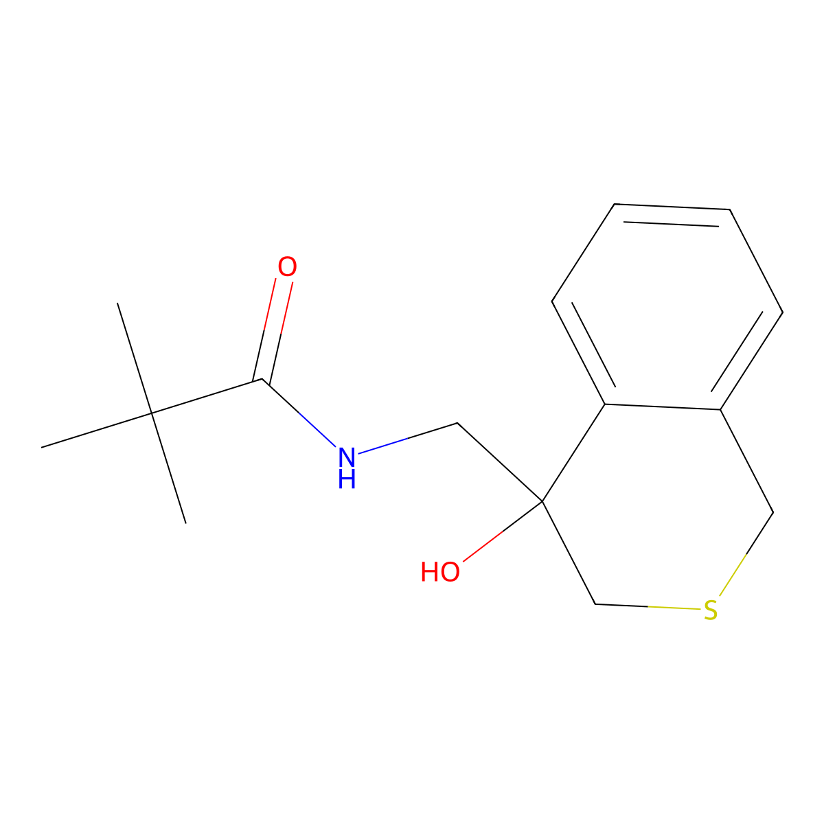 N-[(4-hydroxy-3,4-dihydro-1H-2-benzothiopyran-4-yl)methyl]-2,2-dimethylpropanamide molecular structure, CAS 2770605-23-5