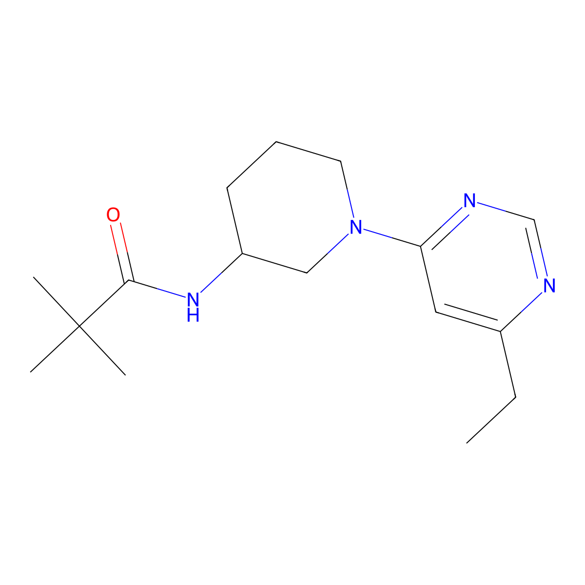 N-[1-(6-ethylpyrimidin-4-yl)piperidin-3-yl]-2,2-dimethylpropanamide molecular structure, CAS 2770605-24-6