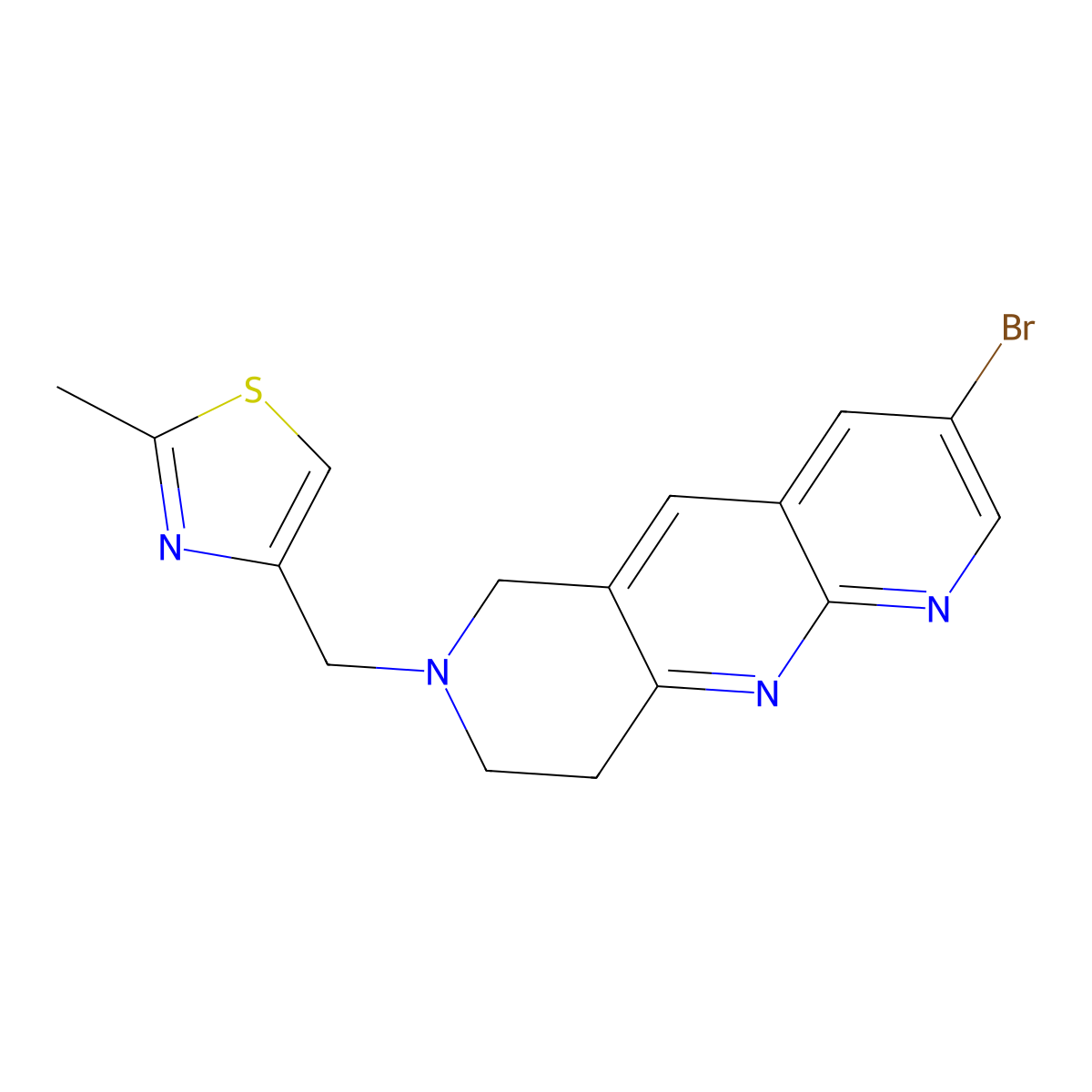 4-({3-bromo-6H,7H,8H,9H-pyrido[2,3-b]1,6-naphthyridin-7-yl}methyl)-2-methyl-1,3-thiazole molecular structure, CAS 2770605-28-0