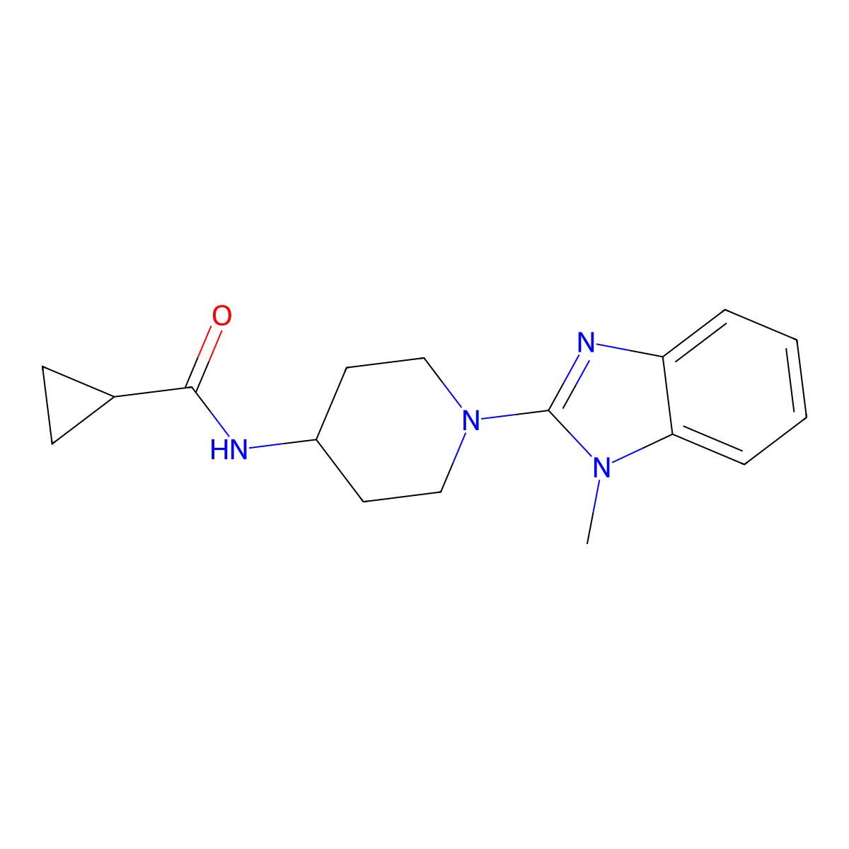 N-[1-(1-methyl-1H-1,3-benzodiazol-2-yl)piperidin-4-yl]cyclopropanecarboxamide molecular structure, CAS 2770605-35-9