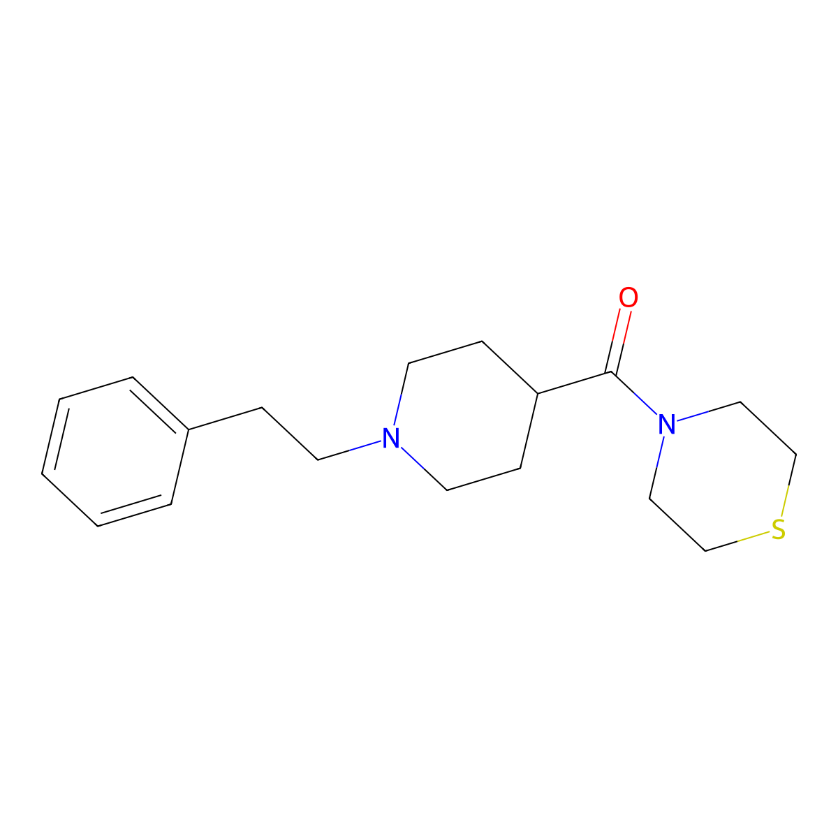 4-[1-(2-Phenylethyl)piperidine-4-carbonyl]thiomorpholine molecular structure, CAS 2770605-38-2