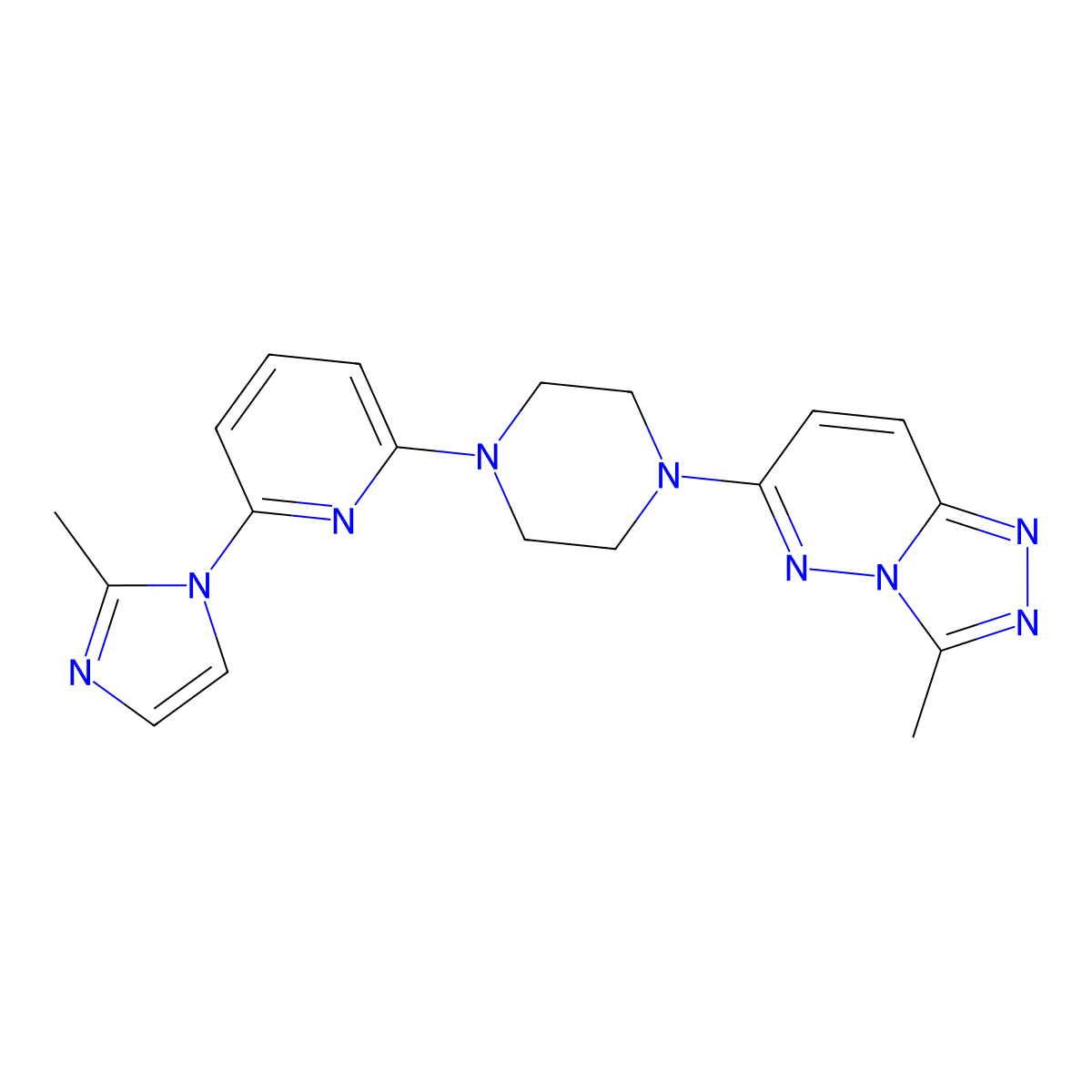1-[6-(2-methyl-1H-imidazol-1-yl)pyridin-2-yl]-4-{3-methyl-[1,2,4]triazolo[4,3-b]pyridazin-6-yl}piperazine molecular structure, CAS 2770605-39-3