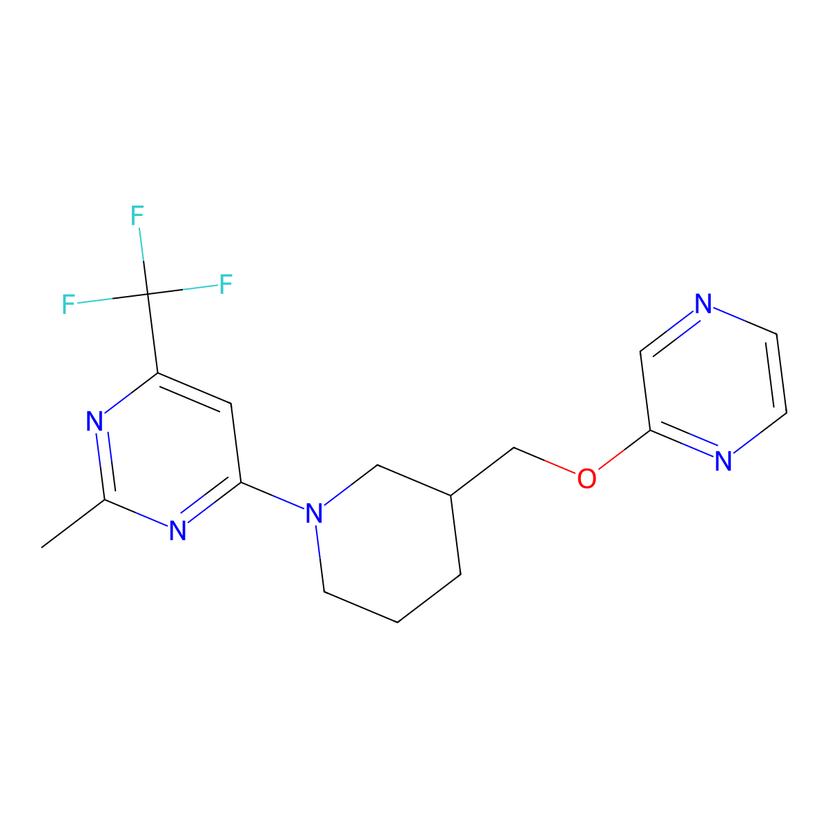 2-Methyl-4-{3-[(pyrazin-2-yloxy)methyl]piperidin-1-yl}-6-(trifluoromethyl)pyrimidine molecular structure, CAS 2770605-41-7