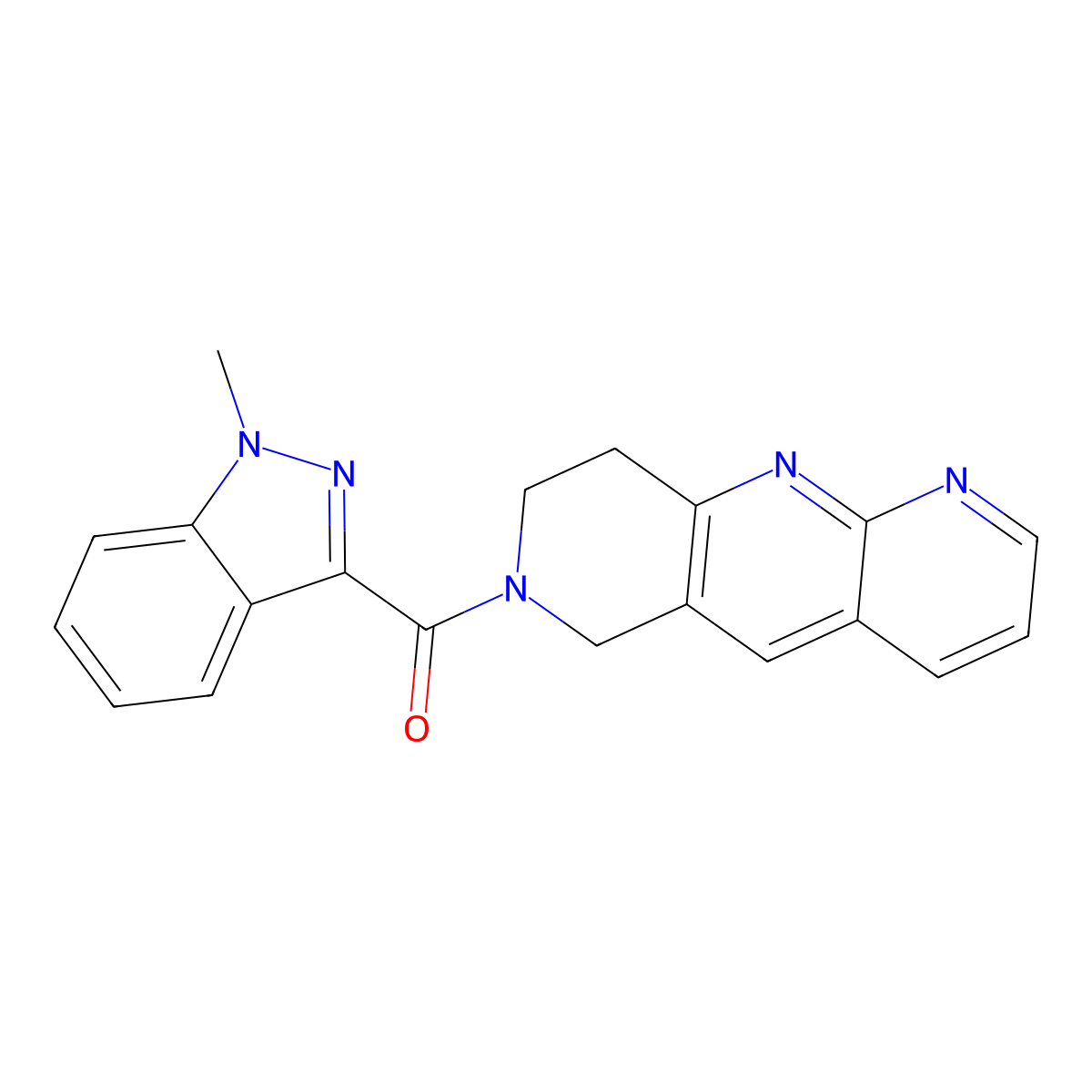 1-methyl-3-{6H,7H,8H,9H-pyrido[2,3-b]1,6-naphthyridine-7-carbonyl}-1H-indazole molecular structure, CAS 2770605-42-8