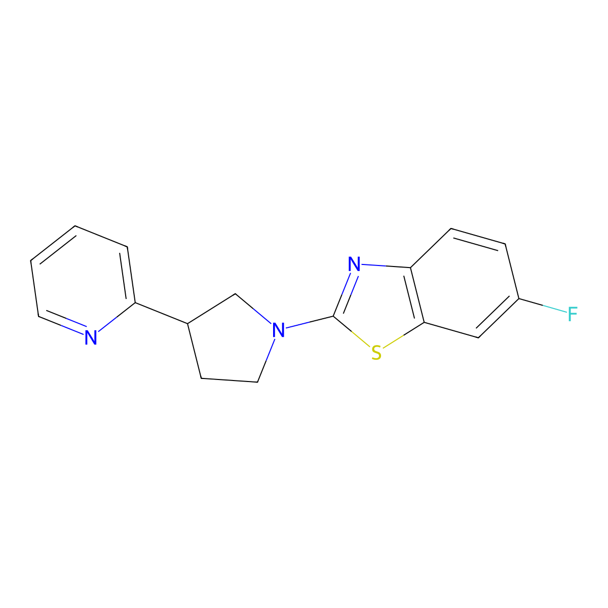 6-Fluoro-2-[3-(pyridin-2-yl)pyrrolidin-1-yl]-1,3-benzothiazole molecular structure, CAS 2770605-46-2