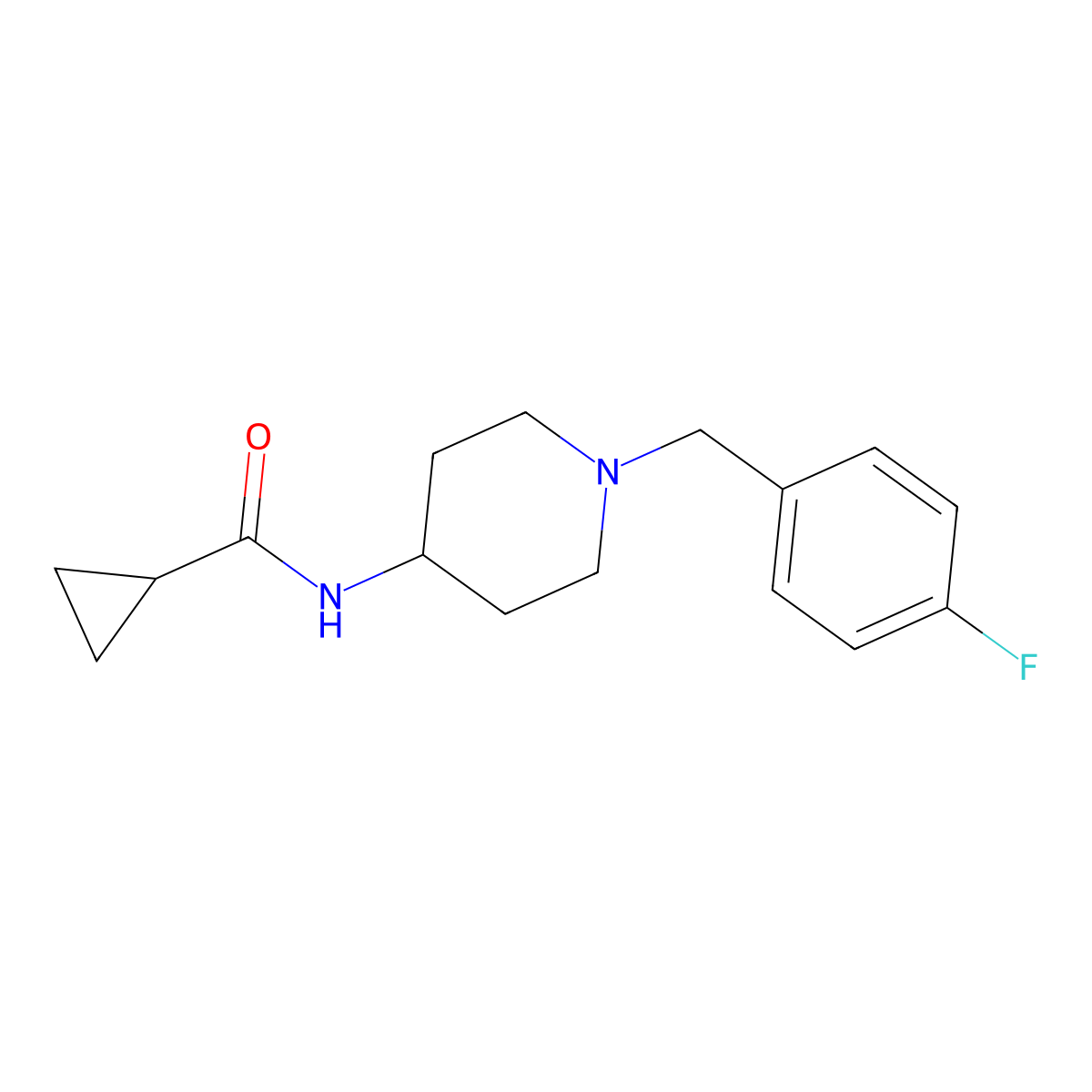 N-{1-[(4-fluorophenyl)methyl]piperidin-4-yl}cyclopropanecarboxamide molecular structure, CAS 2770605-48-4