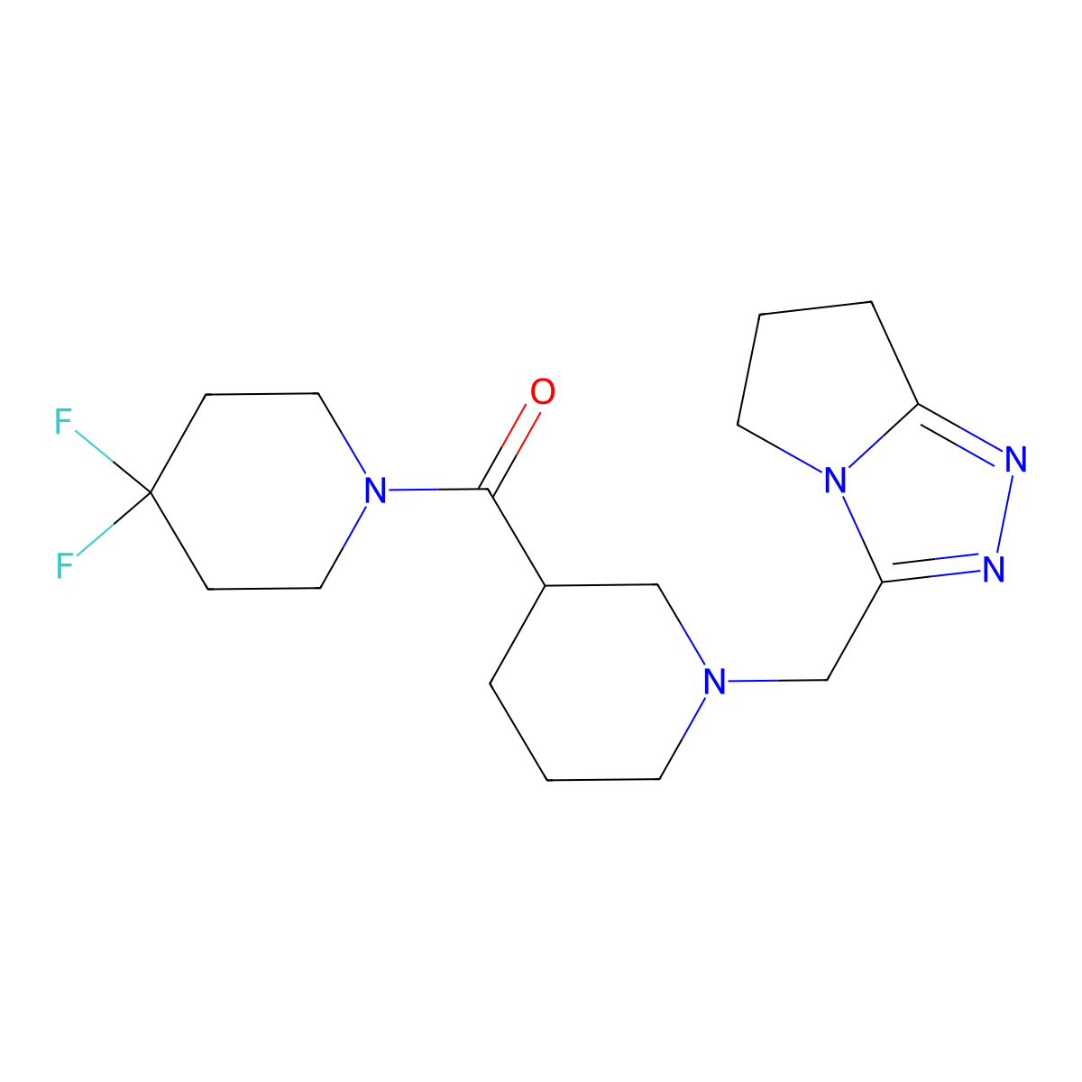 4,4-difluoro-1-[1-({5H,6H,7H-pyrrolo[2,1-c][1,2,4]triazol-3-yl}methyl)piperidine-3-carbonyl]piperidine molecular structure, CAS 2770605-49-5