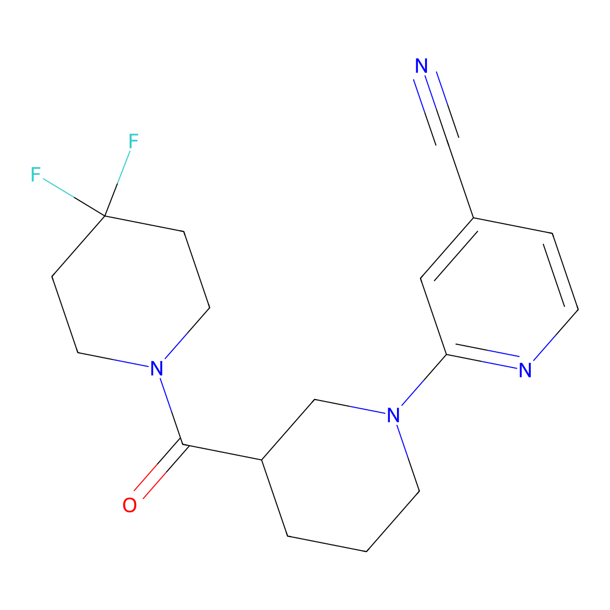 2-[3-(4,4-Difluoropiperidine-1-carbonyl)piperidin-1-yl]pyridine-4-carbonitrile molecular structure, CAS 2770605-59-7