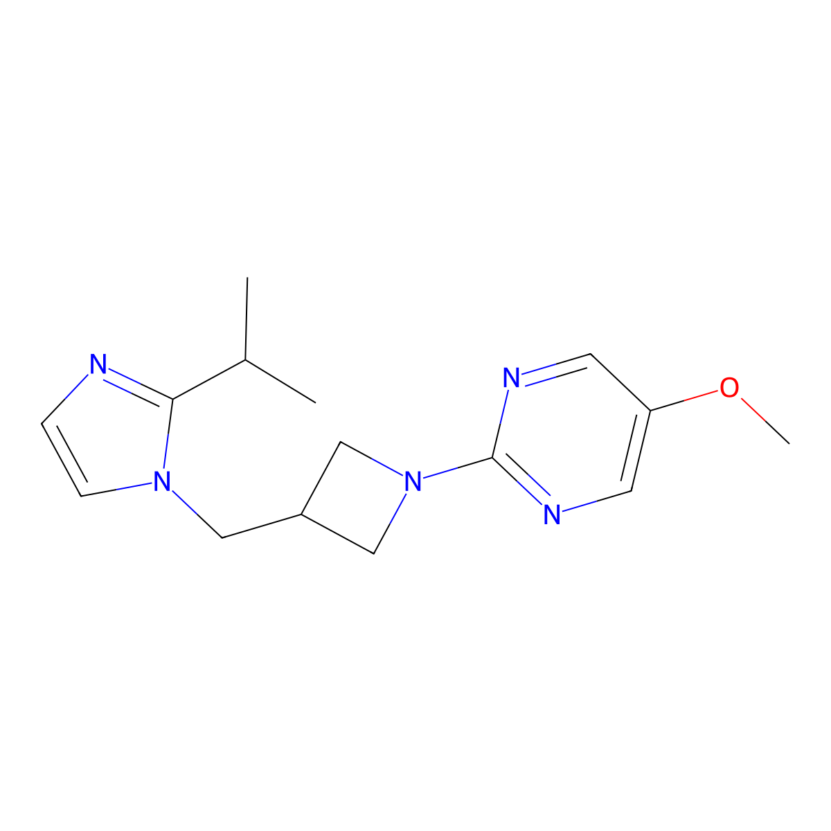 5-methoxy-2-(3-{[2-(propan-2-yl)-1H-imidazol-1-yl]methyl}azetidin-1-yl)pyrimidine molecular structure, CAS 2770605-60-0
