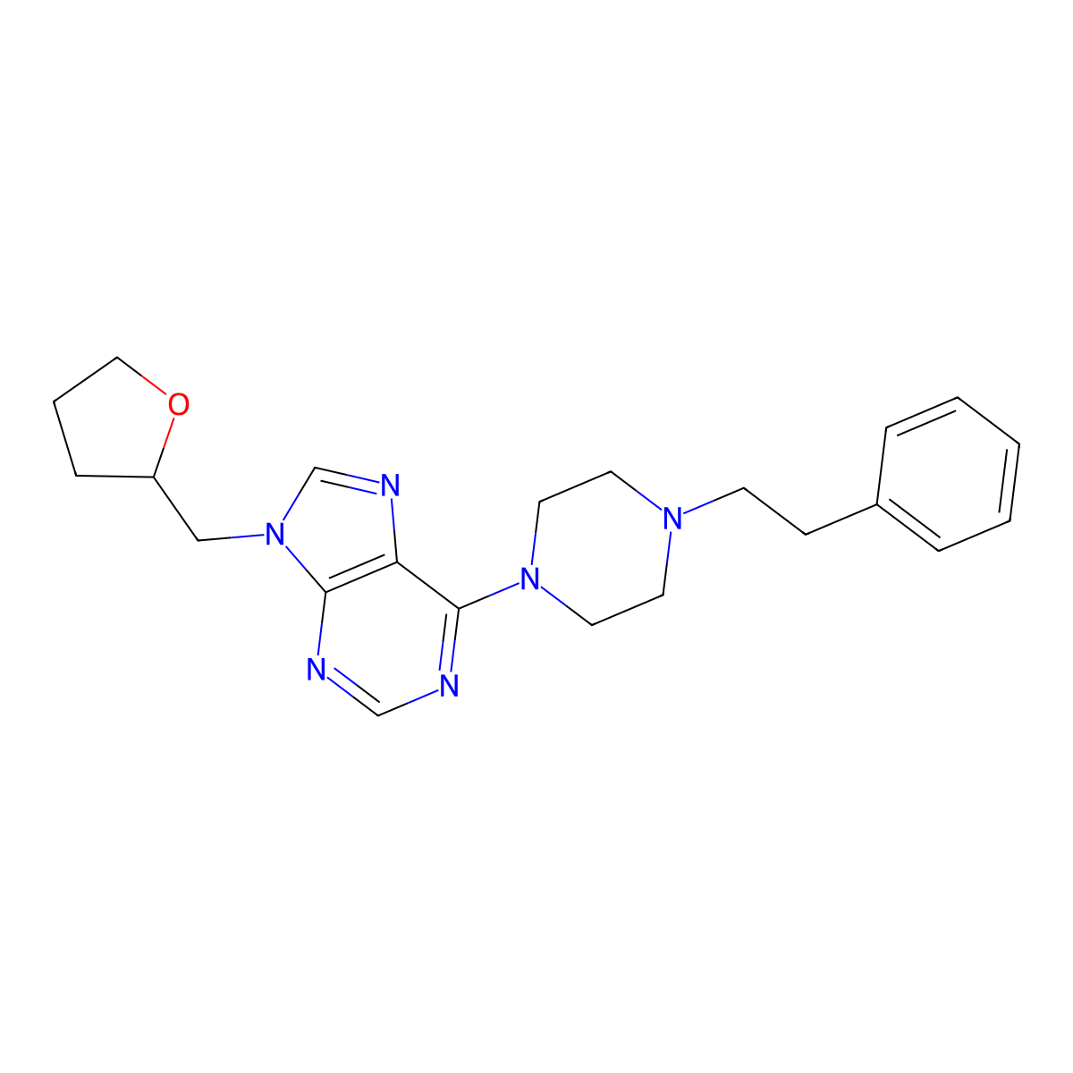 9-[(oxolan-2-yl)methyl]-6-[4-(2-phenylethyl)piperazin-1-yl]-9H-purine molecular structure, CAS 2770605-61-1