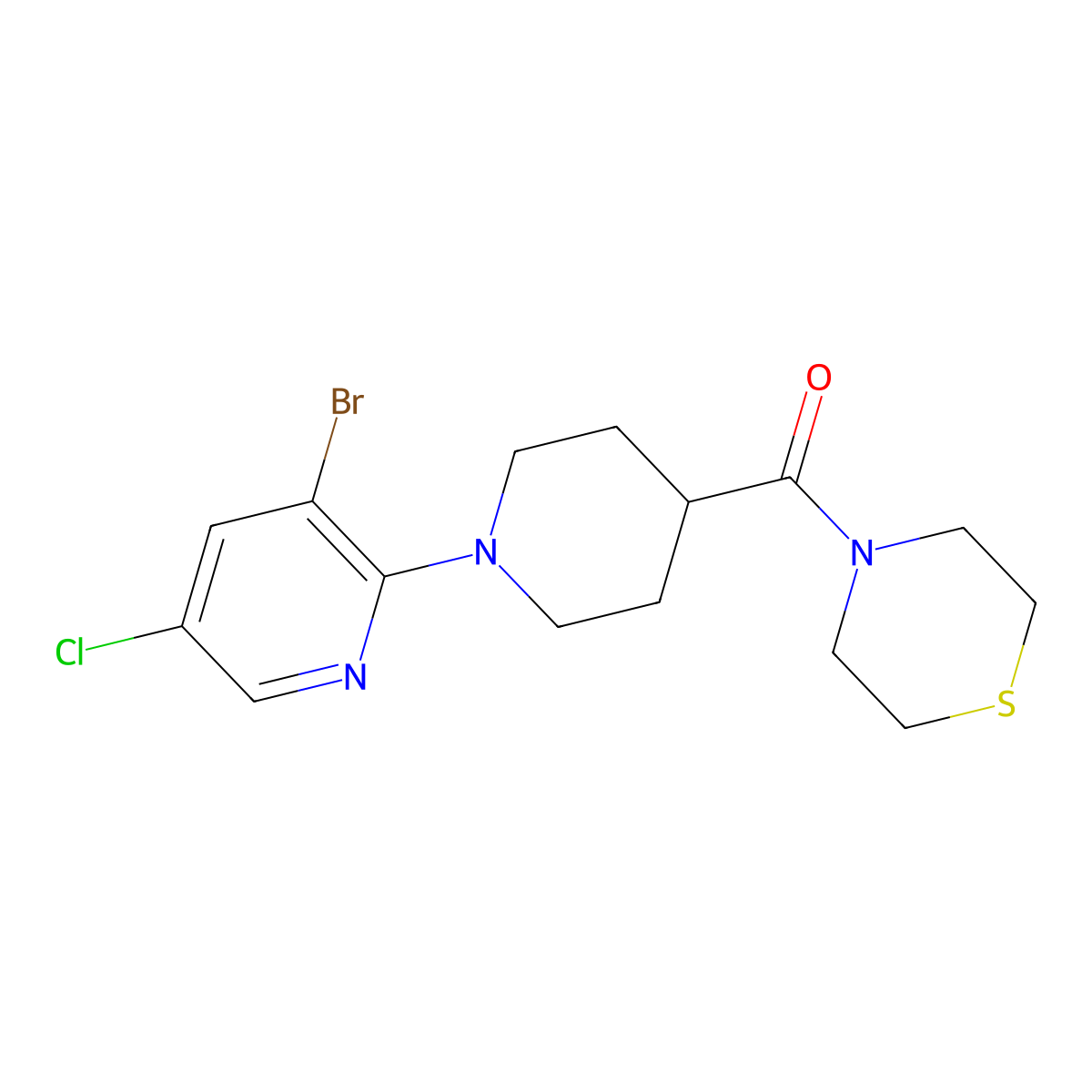 4-[1-(3-Bromo-5-chloropyridin-2-yl)piperidine-4-carbonyl]thiomorpholine molecular structure, CAS 2770605-62-2