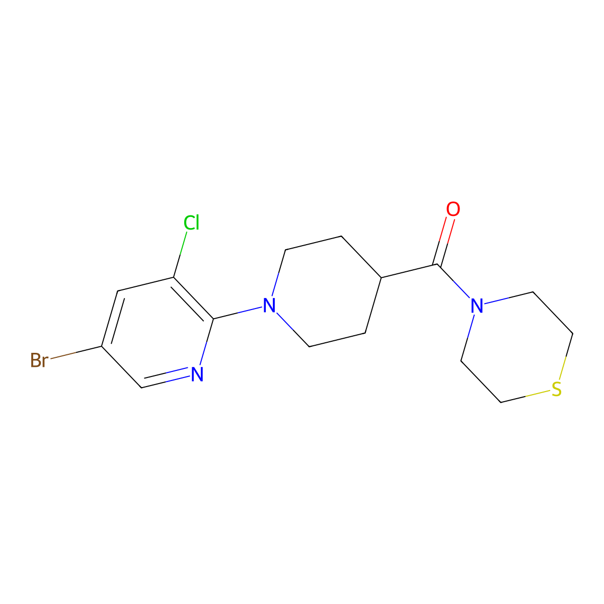 4-[1-(5-Bromo-3-chloropyridin-2-yl)piperidine-4-carbonyl]thiomorpholine molecular structure, CAS 2770605-66-6