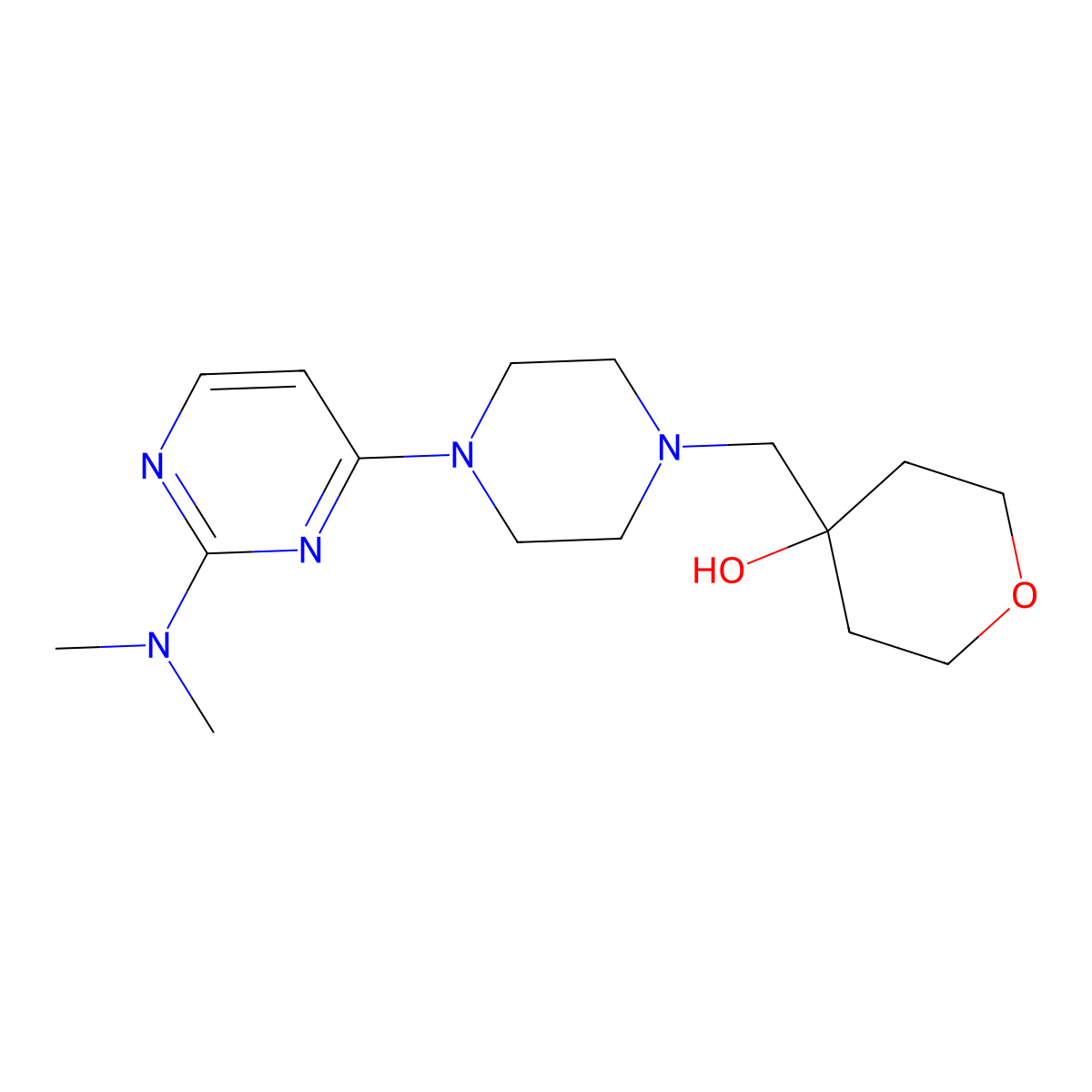 4-({4-[2-(Dimethylamino)pyrimidin-4-yl]piperazin-1-yl}methyl)oxan-4-ol molecular structure, CAS 2770605-67-7
