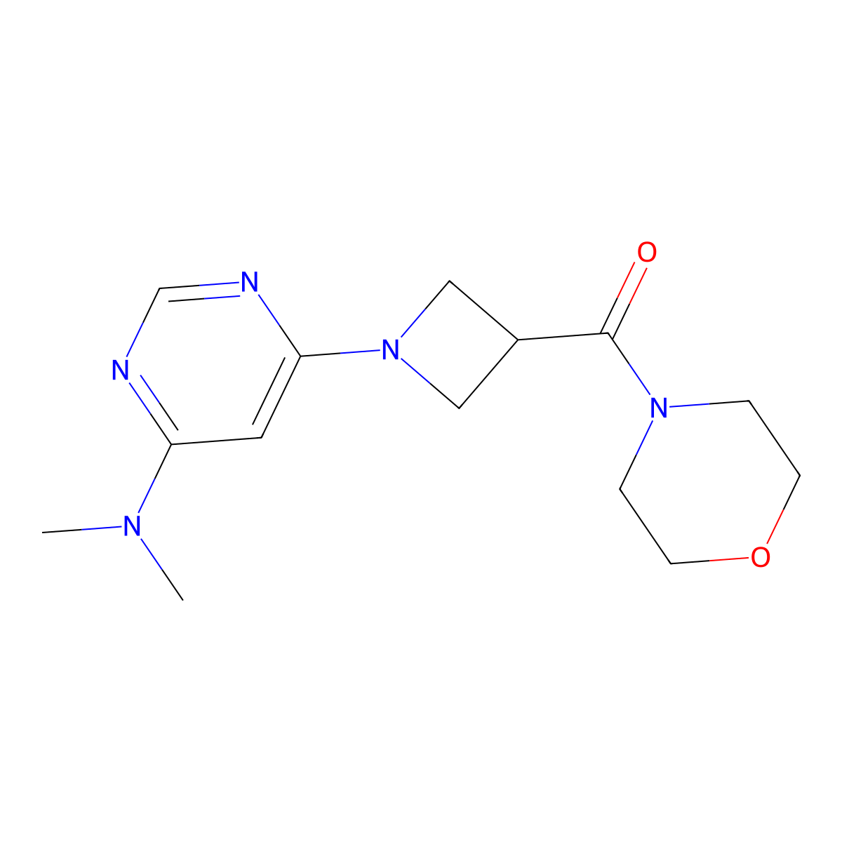 N,N-dimethyl-6-[3-(morpholine-4-carbonyl)azetidin-1-yl]pyrimidin-4-amine molecular structure, CAS 2770605-69-9