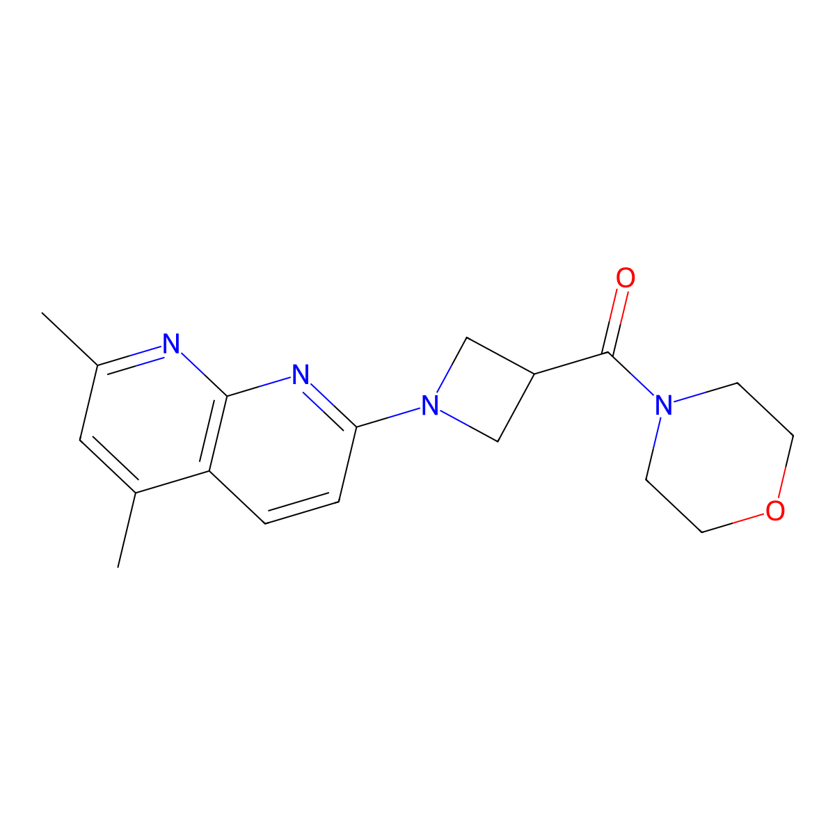 2,4-Dimethyl-7-[3-(morpholine-4-carbonyl)azetidin-1-yl]-1,8-naphthyridine molecular structure, CAS 2770605-77-9