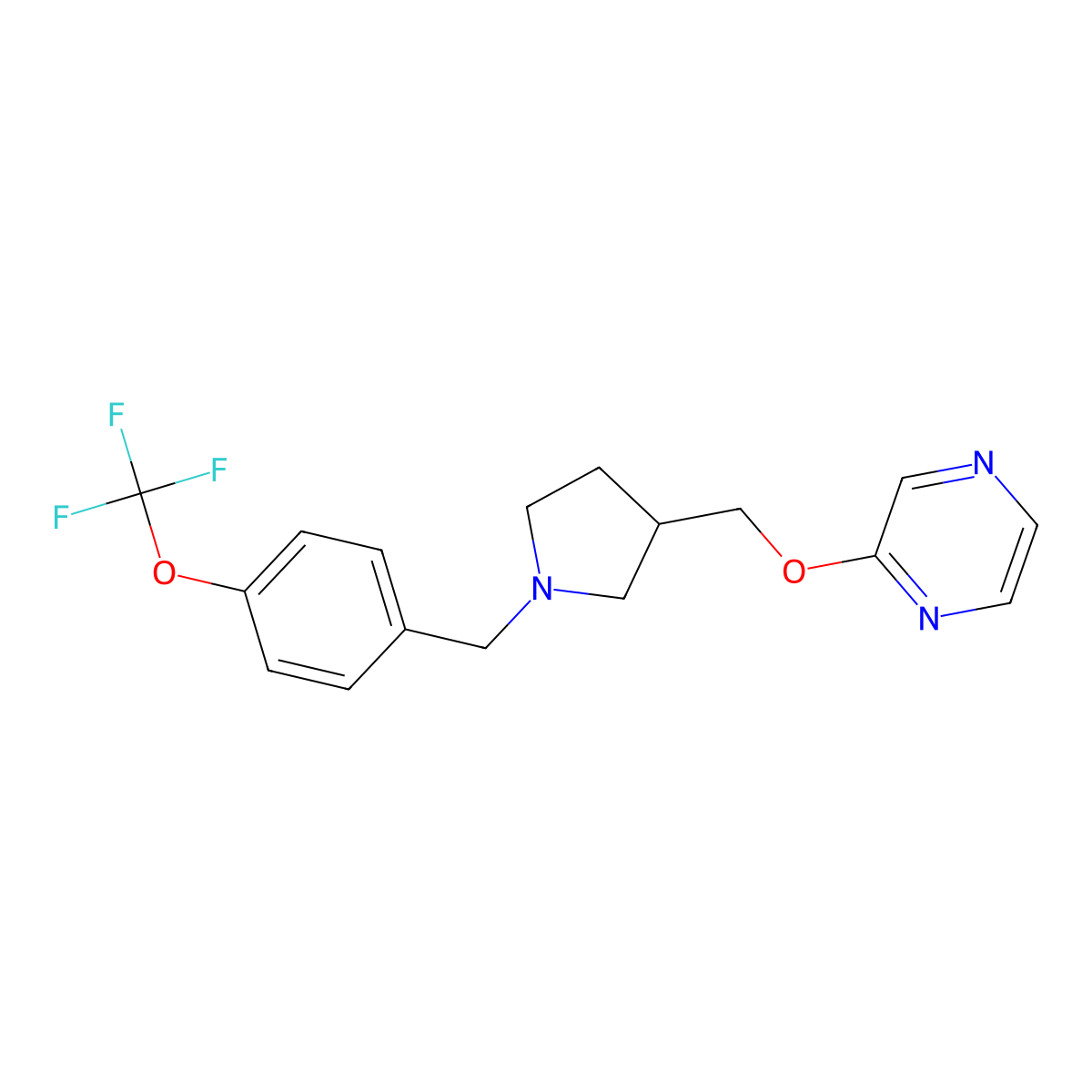 2-[(1-{[4-(Trifluoromethoxy)phenyl]methyl}pyrrolidin-3-yl)methoxy]pyrazine molecular structure, CAS 2770605-78-0