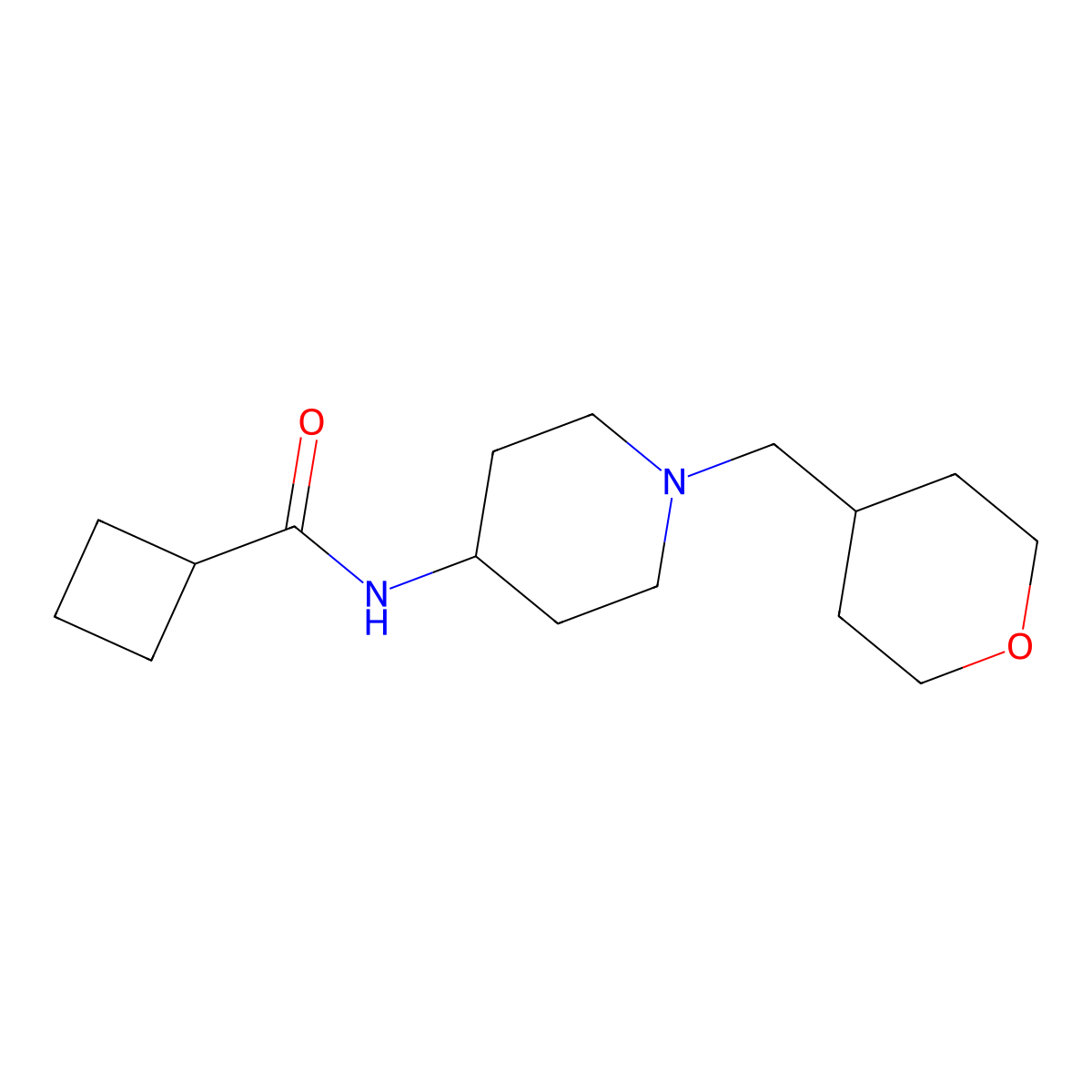 N-{1-[(oxan-4-yl)methyl]piperidin-4-yl}cyclobutanecarboxamide molecular structure, CAS 2770605-80-4