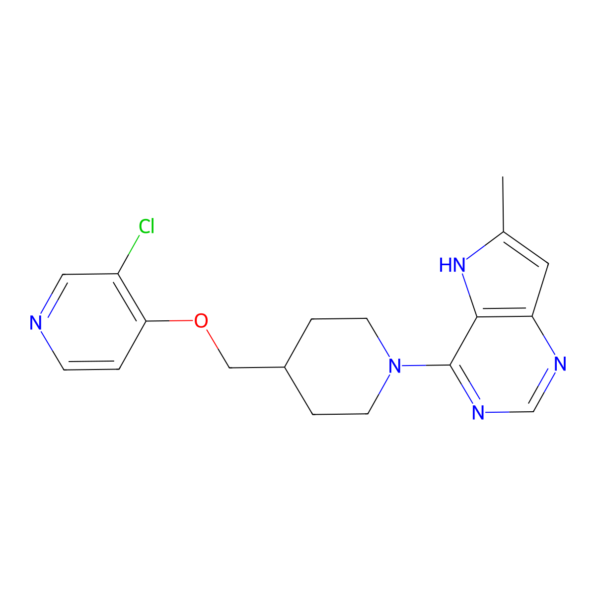 3-chloro-4-[(1-{6-methyl-5H-pyrrolo[3,2-d]pyrimidin-4-yl}piperidin-4-yl)methoxy]pyridine molecular structure, CAS 2770605-81-5