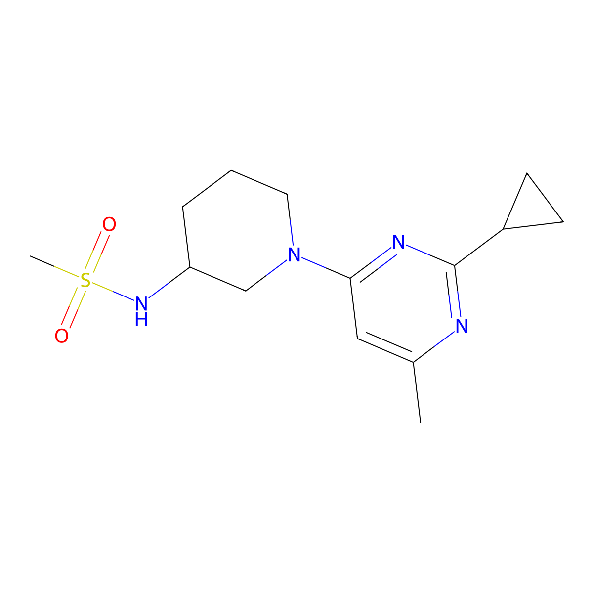 N-[1-(2-cyclopropyl-6-methylpyrimidin-4-yl)piperidin-3-yl]methanesulfonamide molecular structure, CAS 2770605-83-7